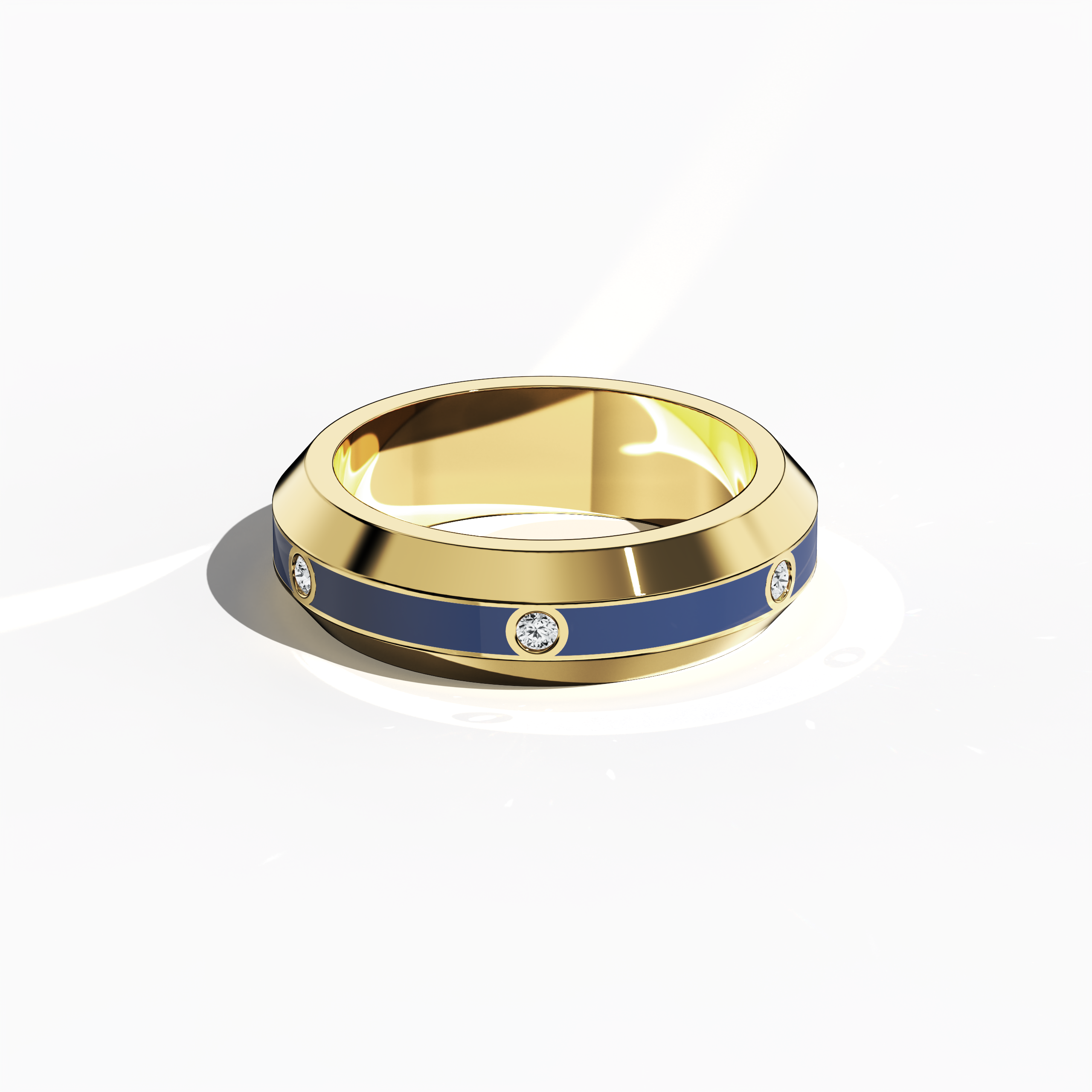 6 Diamond Center blue Enamel ring in Yellow Gold