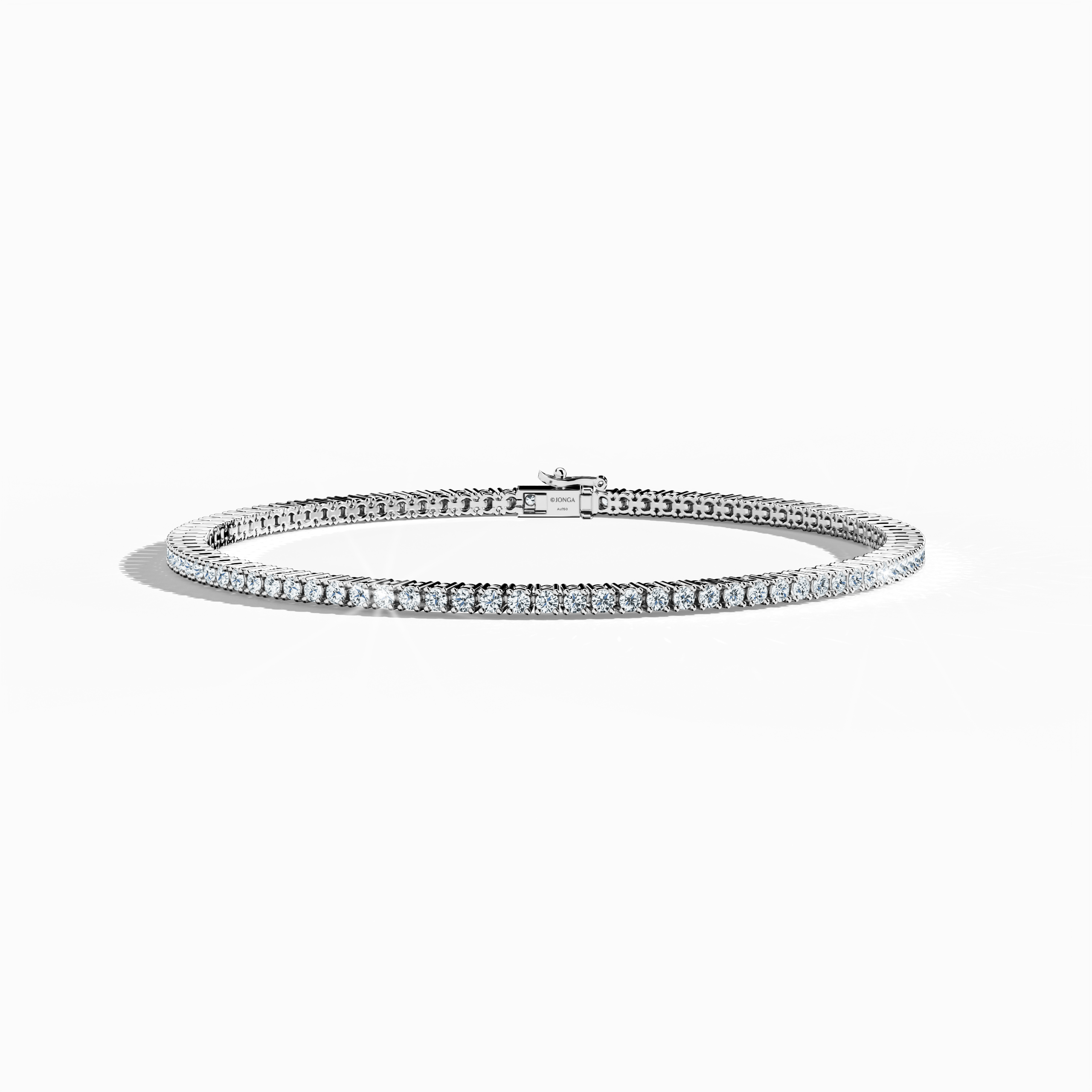 Captured in a delicate sleeping front top view, this exquisite 2-carat diamond tennis bracelet in radiant white gold—also celebrated as blanc gold or silver‑toned gold—exemplifies refined fine jewelry/jewellry craftsmanship. The uninterrupted row of dazzling, meticulously set diamonds forms a timeless design, often described as a diamond wristband, diamond cuff, or chic arm candy. Internationally admired for modern allure and classic elegance, this luxury accessory radiates sophistication.