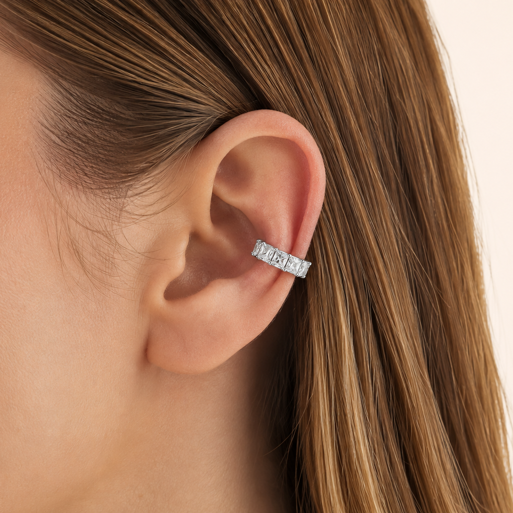 3.3 Carat Radiant cut diamond Ear cuff in 18K White Gold