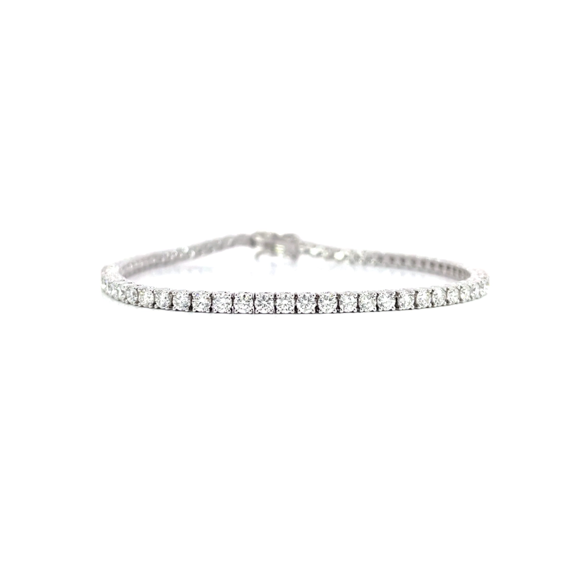 Diamonds Tennis Bracelet showing 3.50 carat D-F color VS clarity diamonds in luxury 18K white gold setting