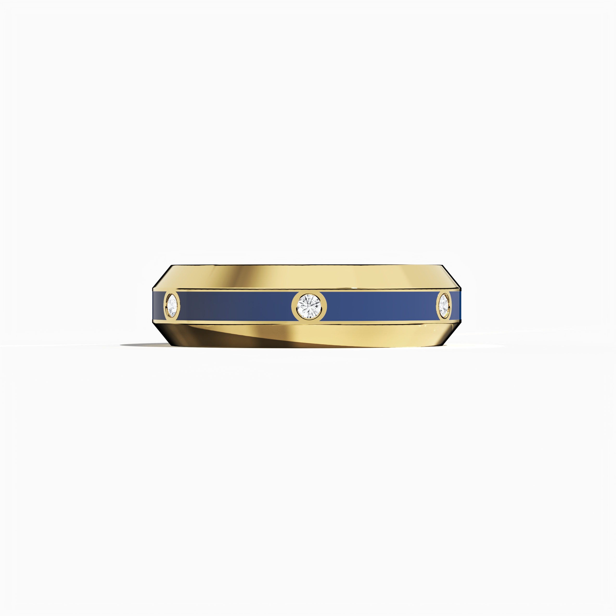 6 Diamond Center blue Enamel ring in Yellow Gold