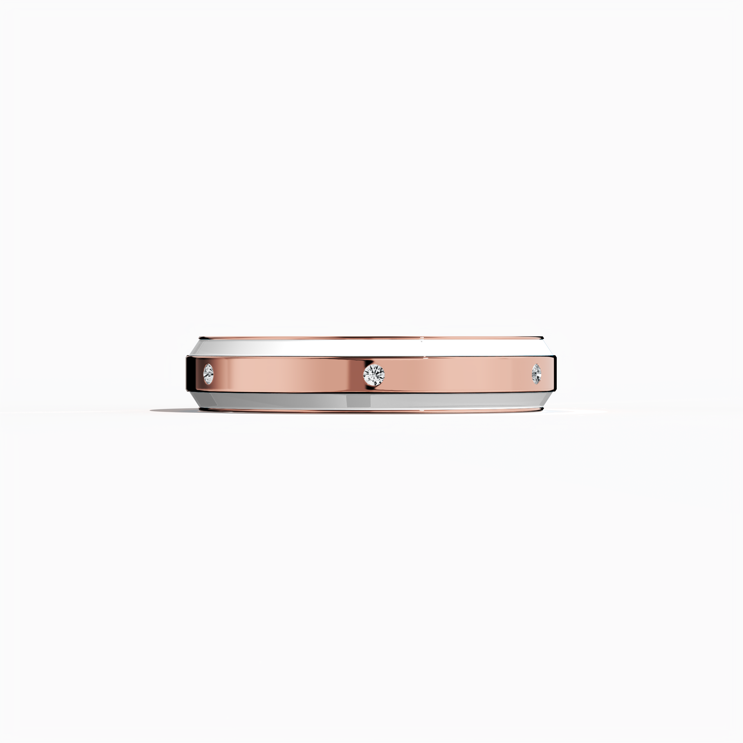 Captured from a serene sleeping front view, this exquisite six diamond enamel ring in radiant rose gold with pristine white enamel exudes understated elegance and warmth. The band, gracefully featuring a centered line of six shimmering diamonds totaling up to 0.05 carat, is finished in a glossy white enamel that accentuates its delicate detailing. Flaunted as Elegant Fusion, Modern Radiance, Timeless Chic, Luxe Harmony, Classic Splendor, and Contemporary Brilliance, the design reflects refined charm.