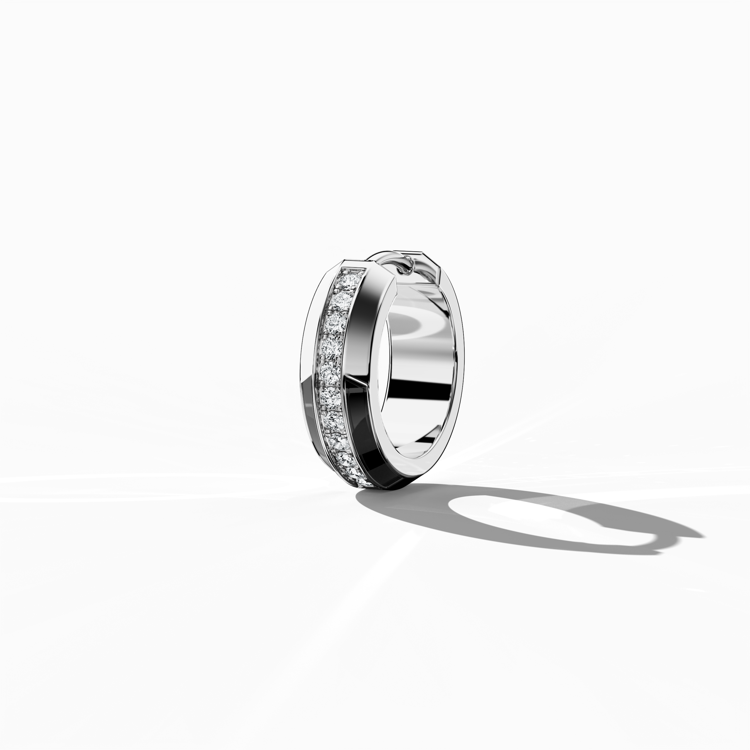 Back side view of Exquisite black enamel pavé stud earring in white gold – a refined piece of fine jewelry/fine jewellery and a chic ear accessory featuring a sleek, densely diamond-pavé setting on a bold black enamel face, ideal for everyday elegance