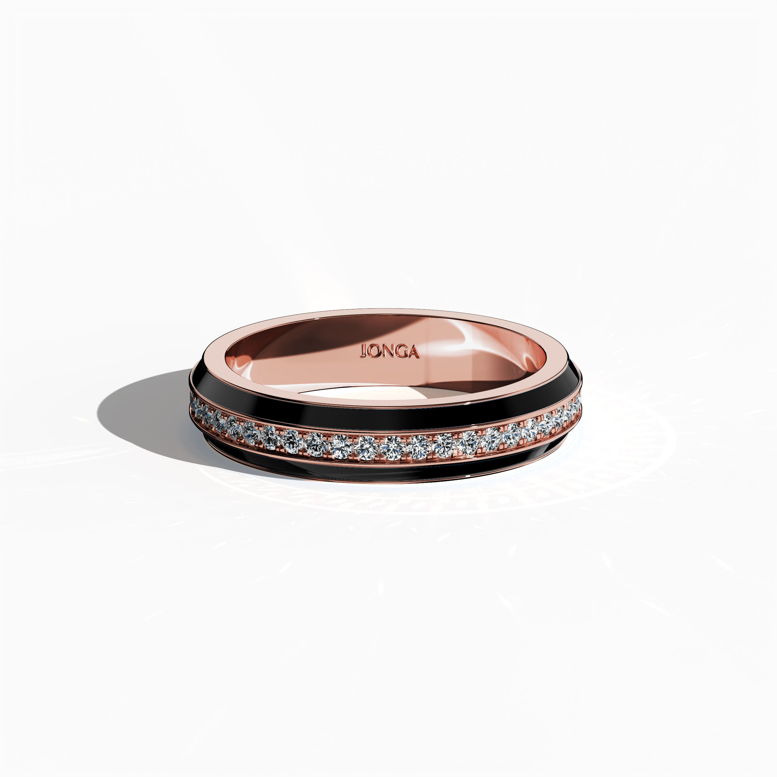 Discover the exquisite beauty of this rose gold ring featuring dramatic black glossy enamel and a 0.35 carat paved center stone. Captured from a sleeping front top view, the meticulously crafted pave band—celebrated as Eternity Pave, Pavé Chic, and Carat Pave—reveals refined pavé details and rich rose gold warmth. The design seamlessly blends modern luxury with classic artistry, making a bold statement in designer jewelry.
Keywords: enamel, pave design, luxury, modern.
