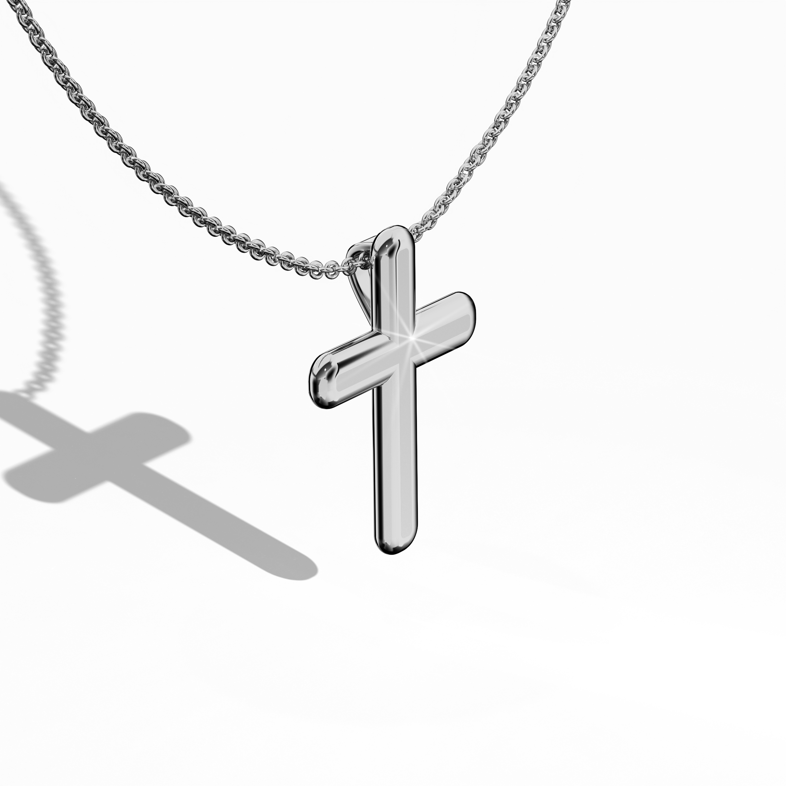 Front top side view of a cross pendant in radiant white gold, sometimes described as pale or silver‑toned metal. Known in certain places as a sacred cross, holy symbol, or devotion piece, it reveals subtle depth and sleek contours from this angled perspective. The polished finish highlights meticulous craftsmanship, merging traditional reverence with a chic, contemporary accent.
Keywords: cross pendant, white gold, spiritual design, polished accessory.