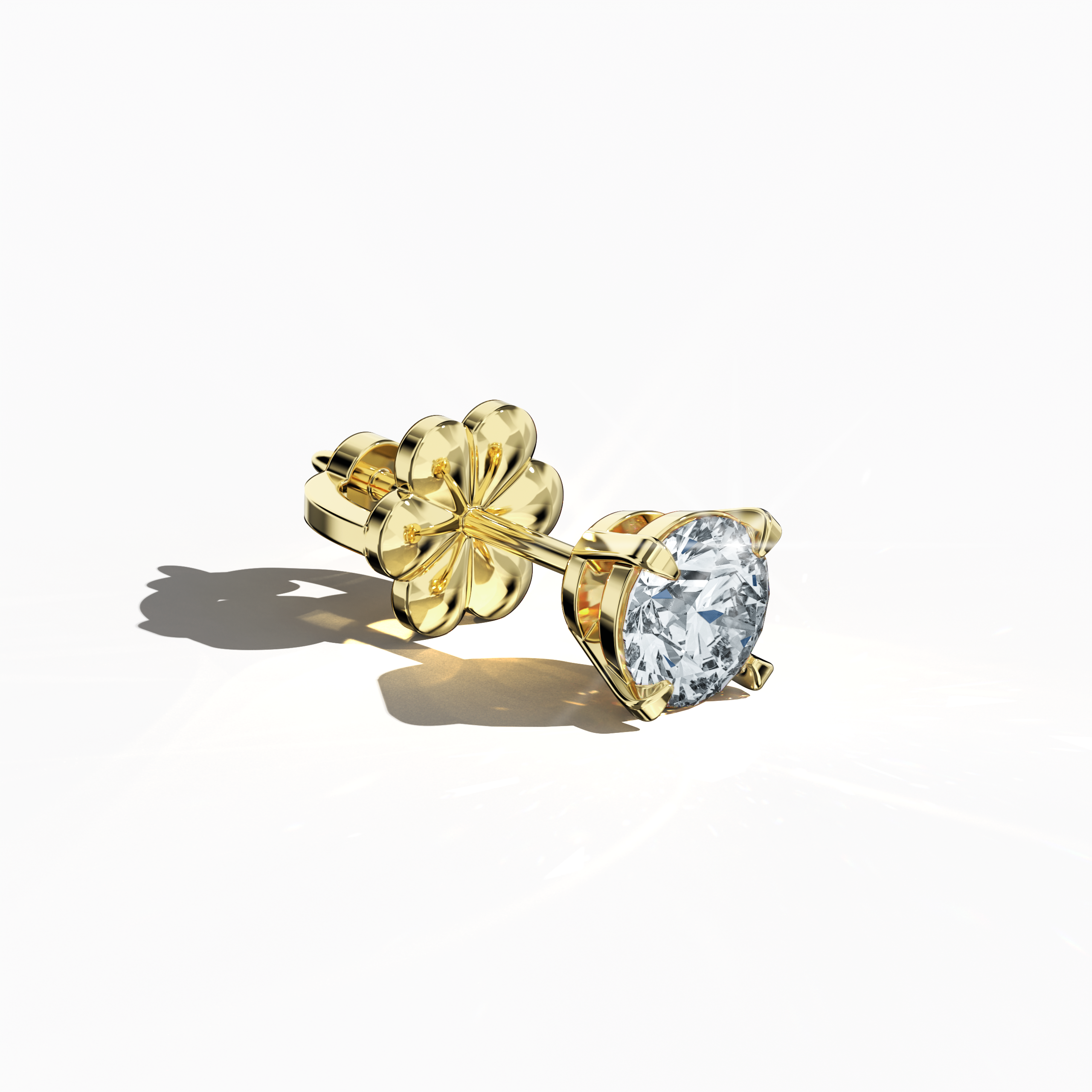 Front top side view of 1 Ct Natural Diamond Earrings in 18K Yellow Gold - Classic Basket & Nail Prong Setting
