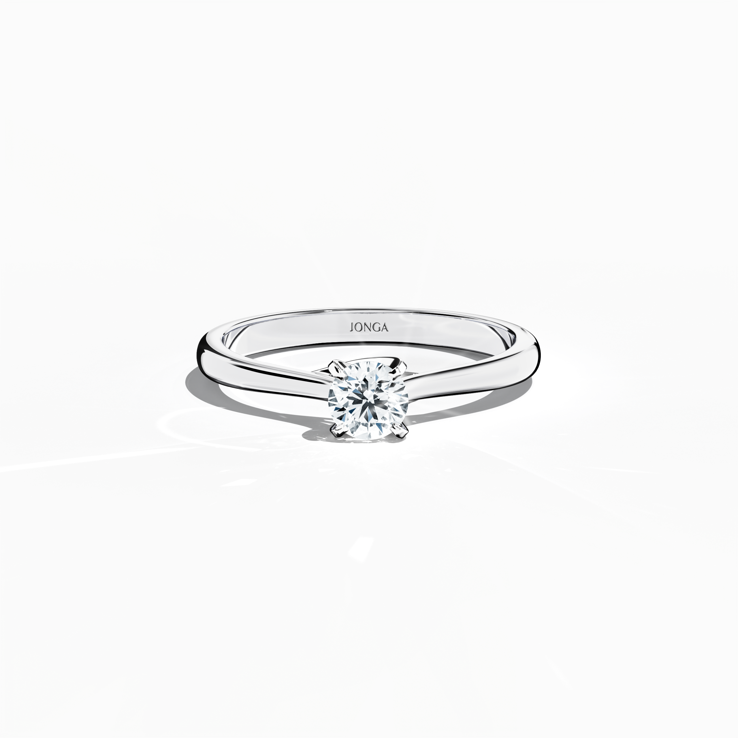 Elegant 0.30 ct diamond solitaire ring featuring a unique twisted bottom setting and secure four‑tap prong detail in white gold, set with a silvery white gold band. Captured from a sleeping front top view, this fine jewelry/fine jewellery ring emphasizes its clean lines and contemporary sophistication."