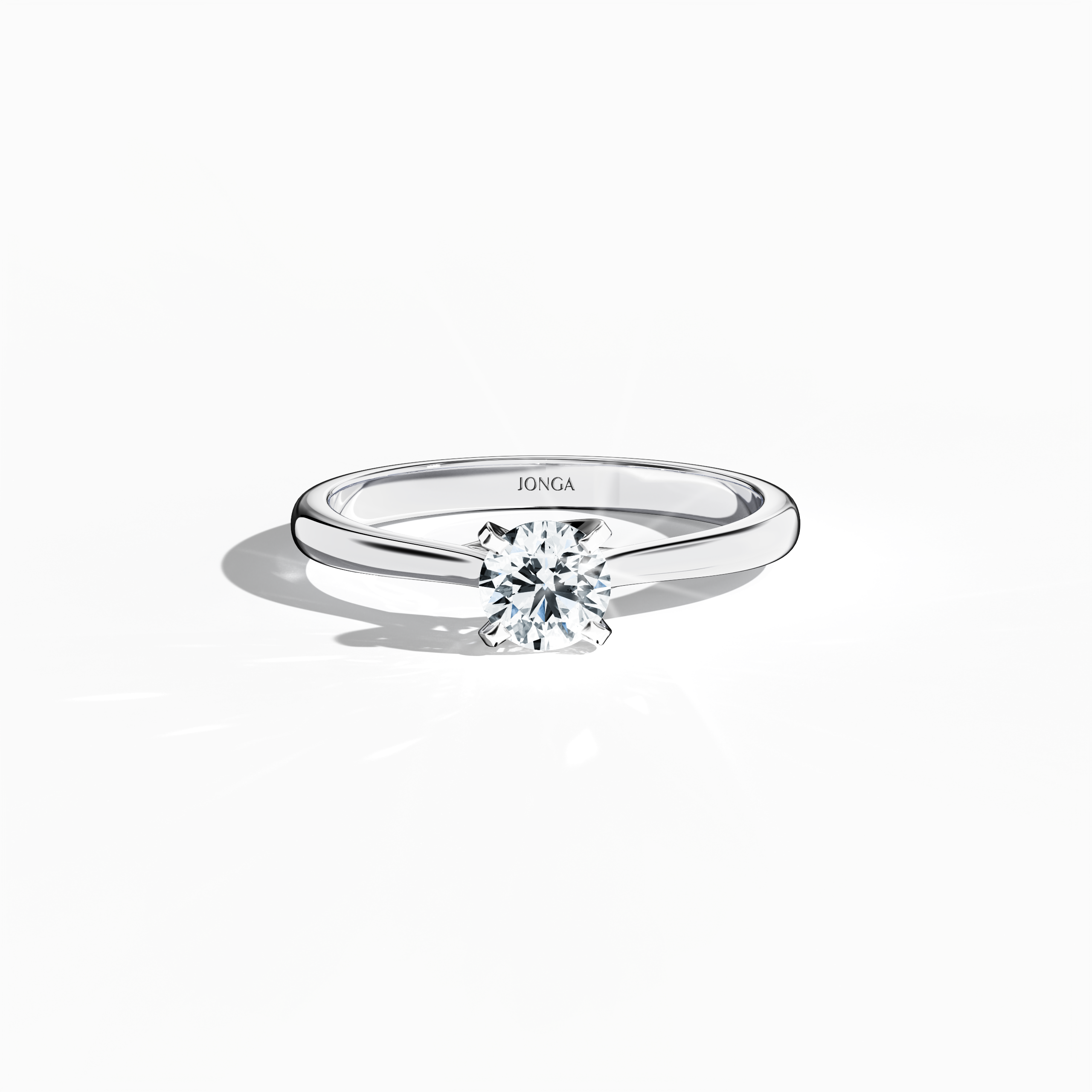 Elegant 0.50 ct diamond solitaire ring featuring a unique twisted bottom design with four‑tap prong setting in white gold, set with a bright white gold band. Captured from a sleeping front top view, this fine jewelry/fine jewellery ring emphasizes its sleek profile and contemporary sophistication.