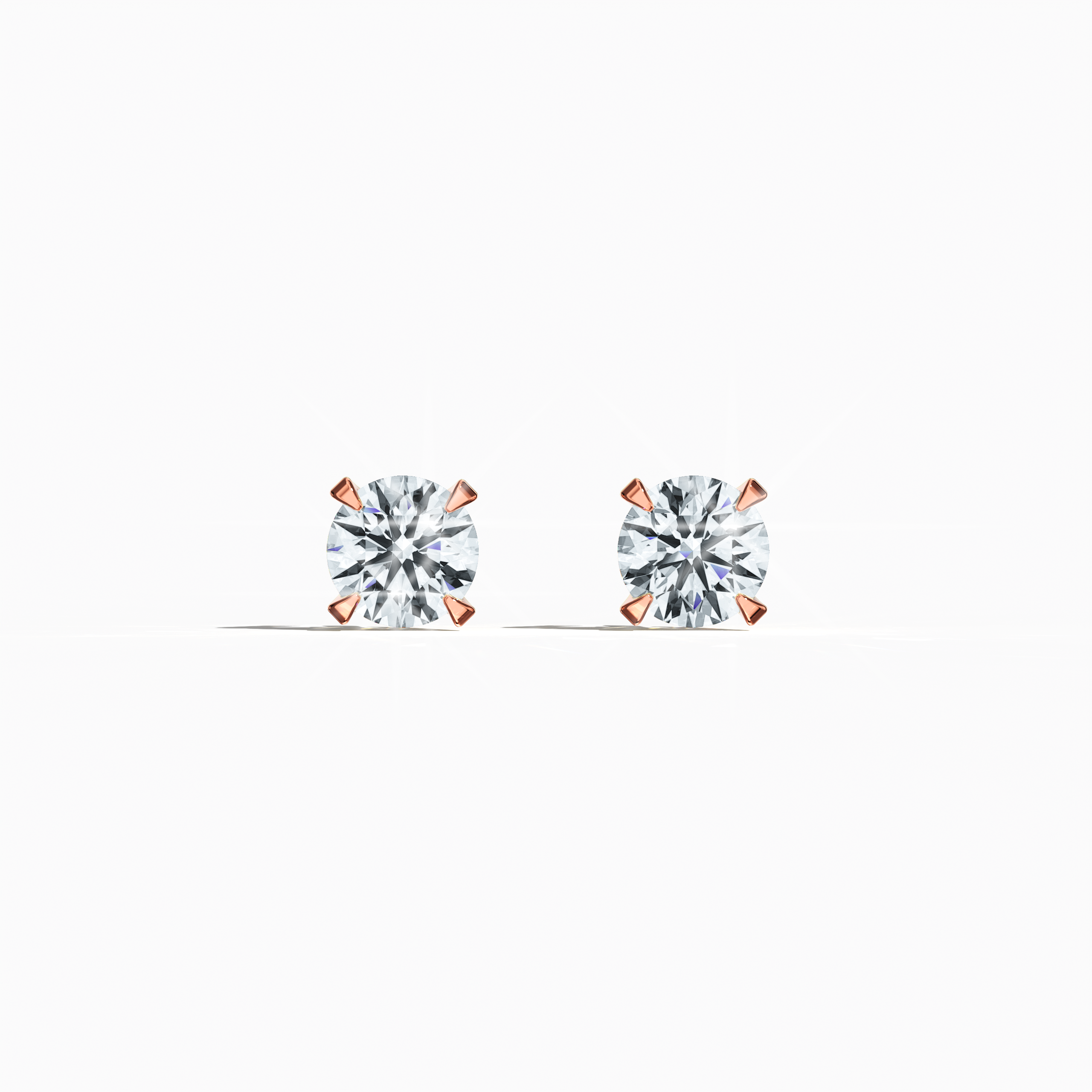 Front view of 1 Ct Natural Diamond Earrings in 18K Rose Gold - Classic Basket & Nail Prong Setting