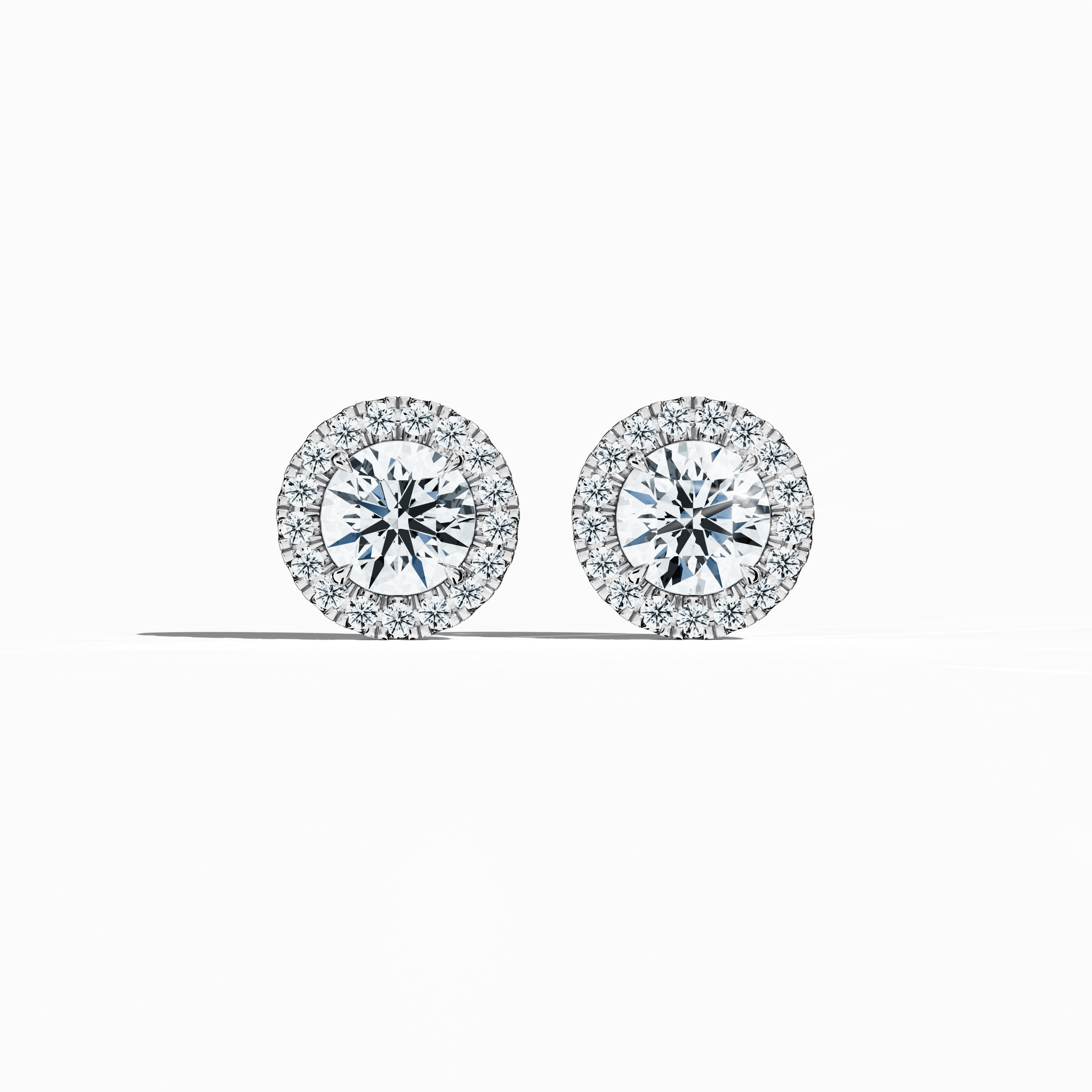 Front view of 2.40 carat natural diamond eternity halo earrings in nail prong/ claw settings with flower butterfly screw lock in 18k White gold.