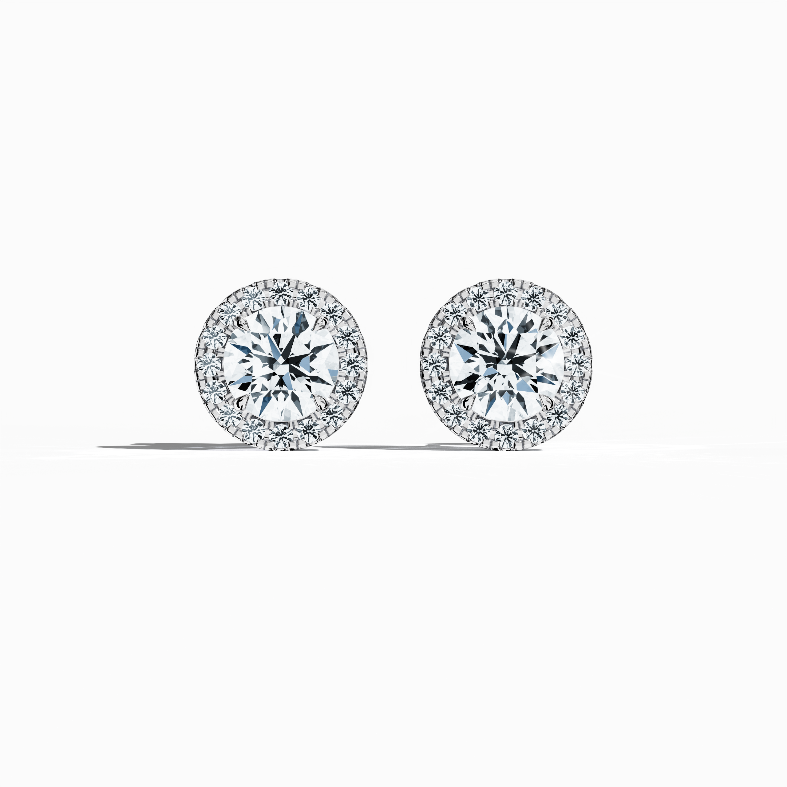 Front view of 4.40 carat natural diamond eternity halo earrings in nail prong/ claw settings with flower butterfly screw lock in 18k white gold.