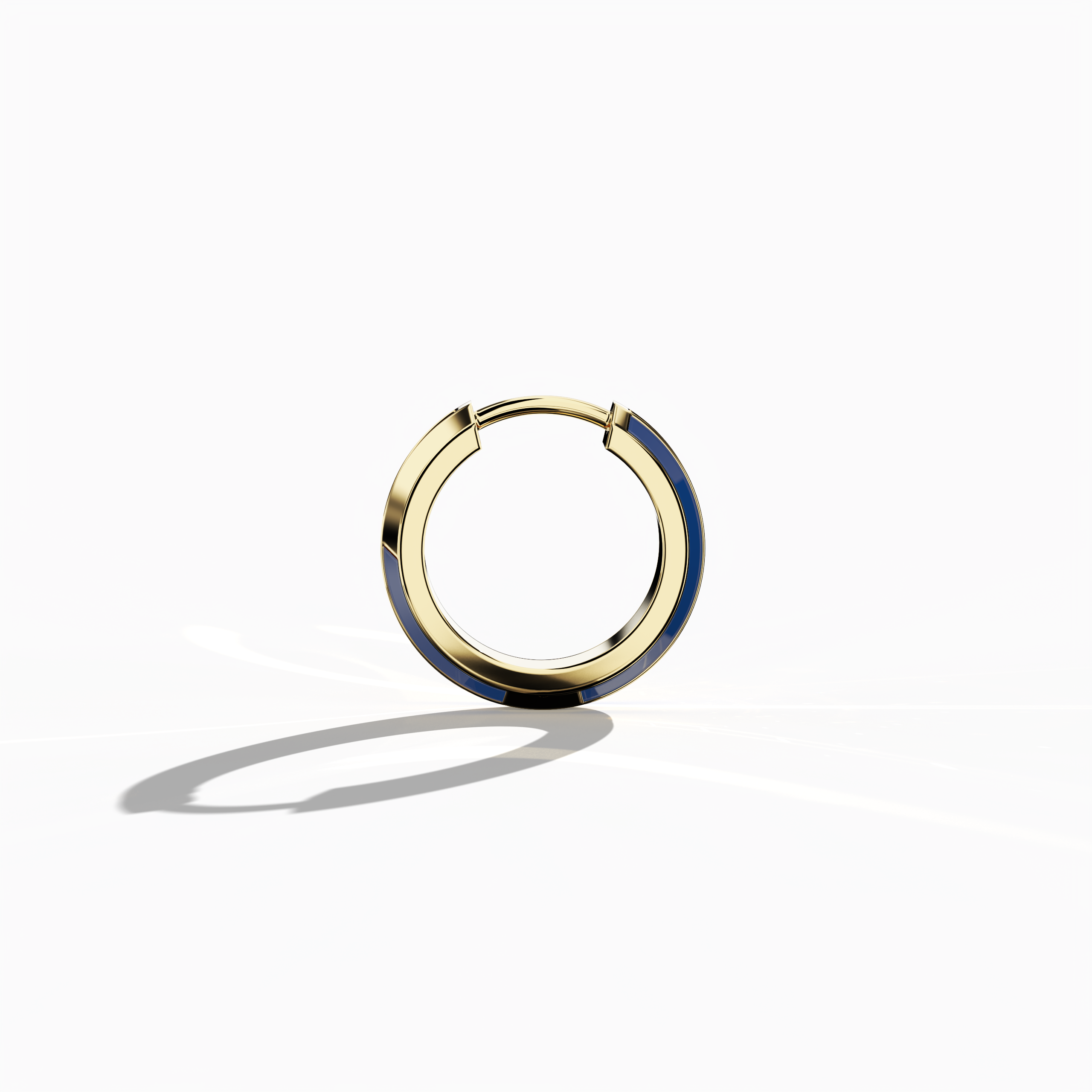 Side view of Vibrant blue enamel pavé stud earring in yellow gold – a dazzling diamond ear accessory featuring a bold blue enamel finish set amid a meticulous pavé of tiny diamonds on a radiant yellow gold setting, ideal for a standout look.