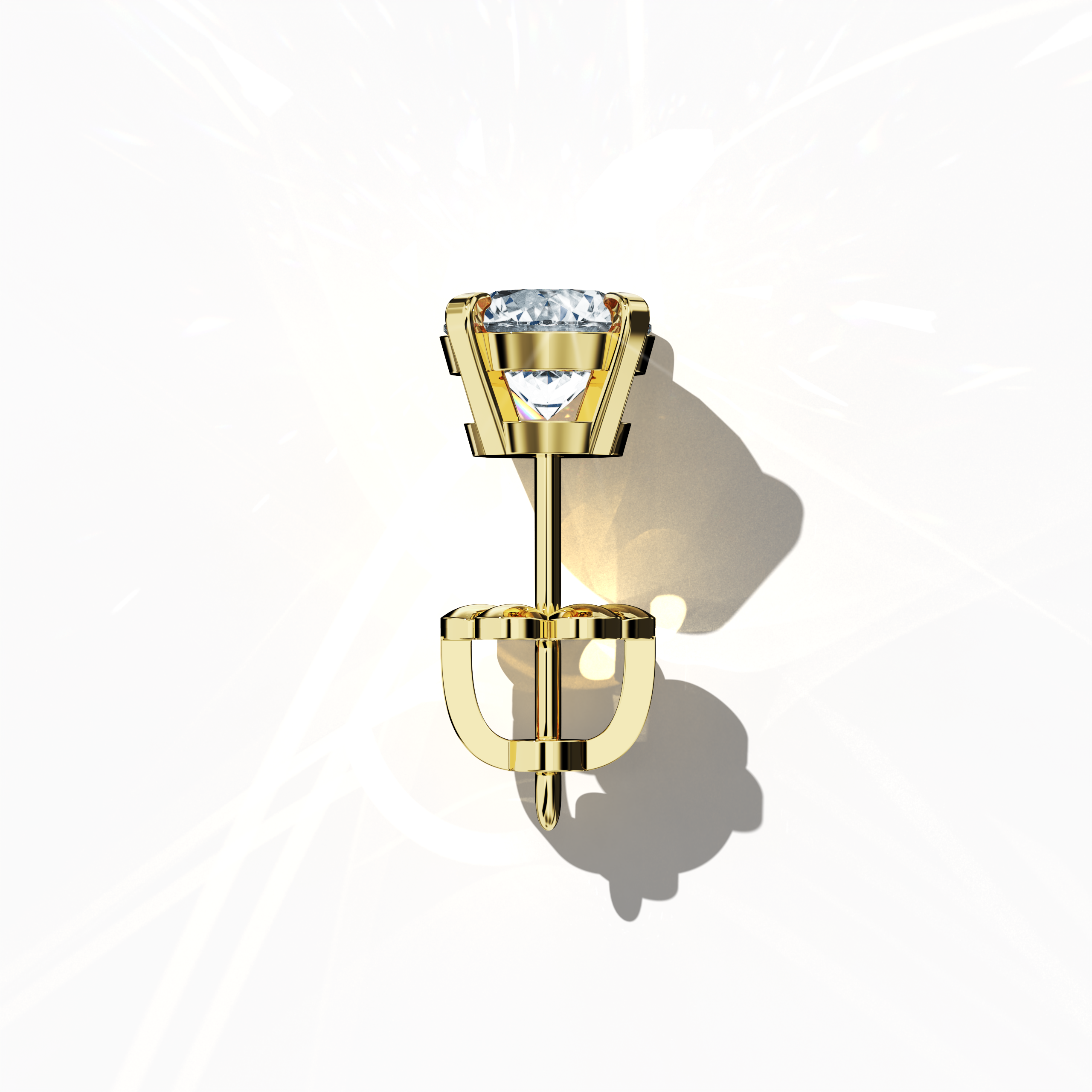 Top view of 2 carat natural diamond stud earrings in classic basket and Nail Prong/claw settings, crafted in 18k yellow gold.