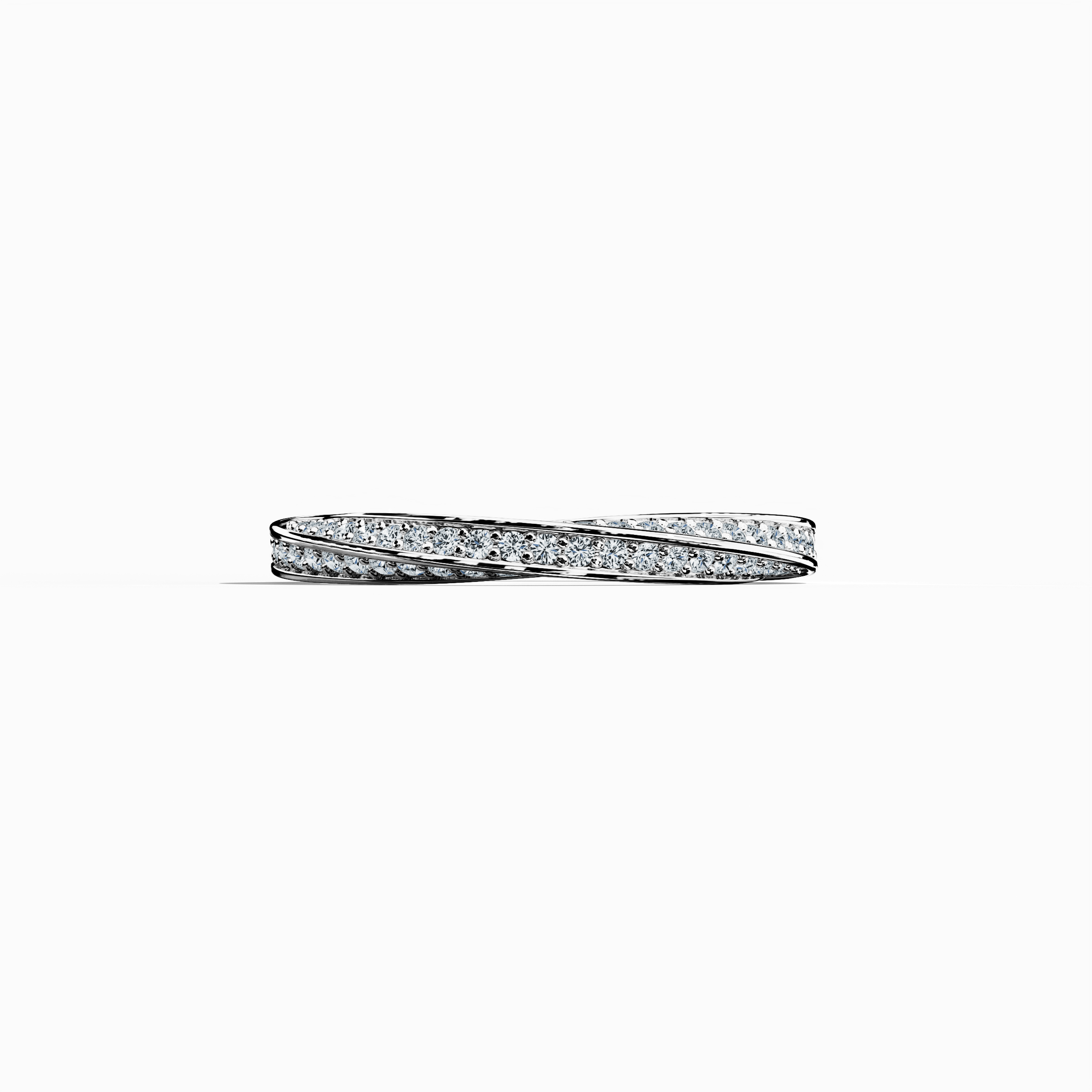 This captivating image showcases a white gold twisted diamond band in a ring sleeping front view, revealing an intricately interwoven spiral design accented by a brilliant 1.05 carat diamond. The piece, also known as a helix or spiral band, reflects exceptional craftsmanship and modern luxury. Celebrated as argentum or luminous white gold in select markets, its timeless elegance and refined details evoke sophistication and contemporary allure. Keywords: twisted, diamond, elegant, luxury, modern.