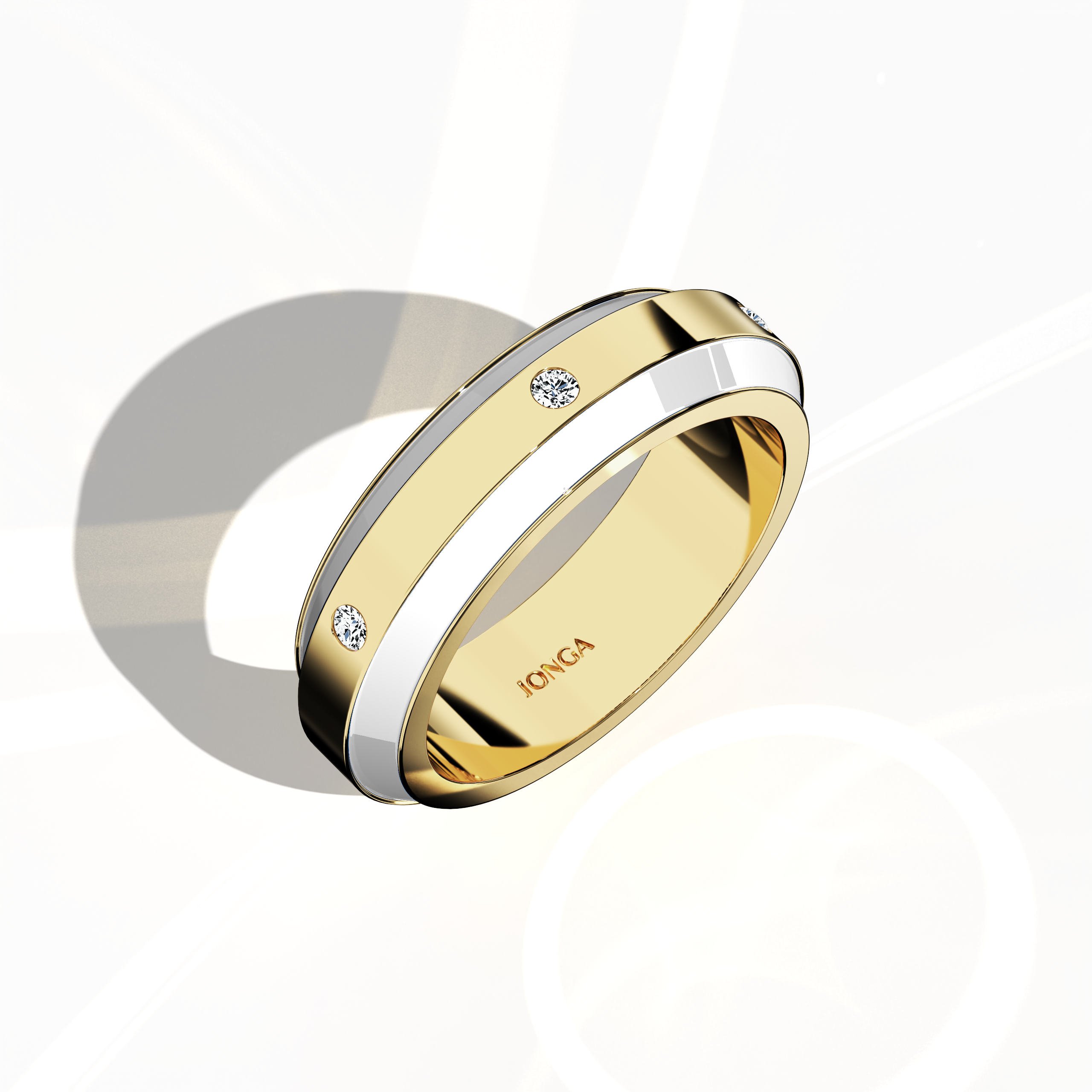 Stunning in yellow gold with a smooth white enamel finish, this six‐diamond ring displays a glossy surface and a centerline of brilliant diamonds (up to 0.20 carats). Referred to as “Timeless Chic,” “Golden Allure,” and “Radiant Curve,” its design radiates modern elegance and classic refinement. Captured in a standing front top side view, the image highlights intricate detailing and keywords: luxury, designer, handcrafted, fine jewelry.
