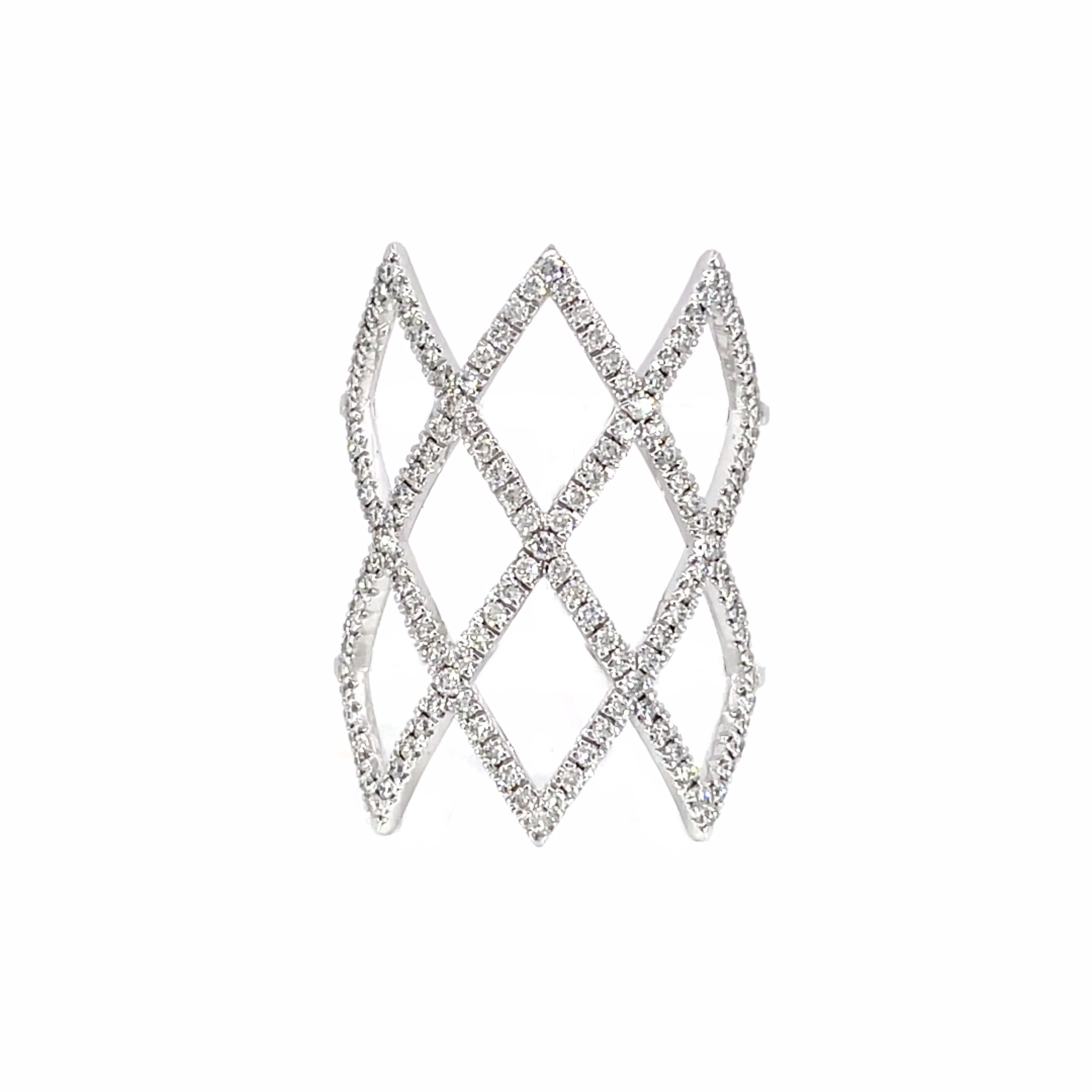 Diamond Pavé Lattice Armor Ring in 18K White Gold