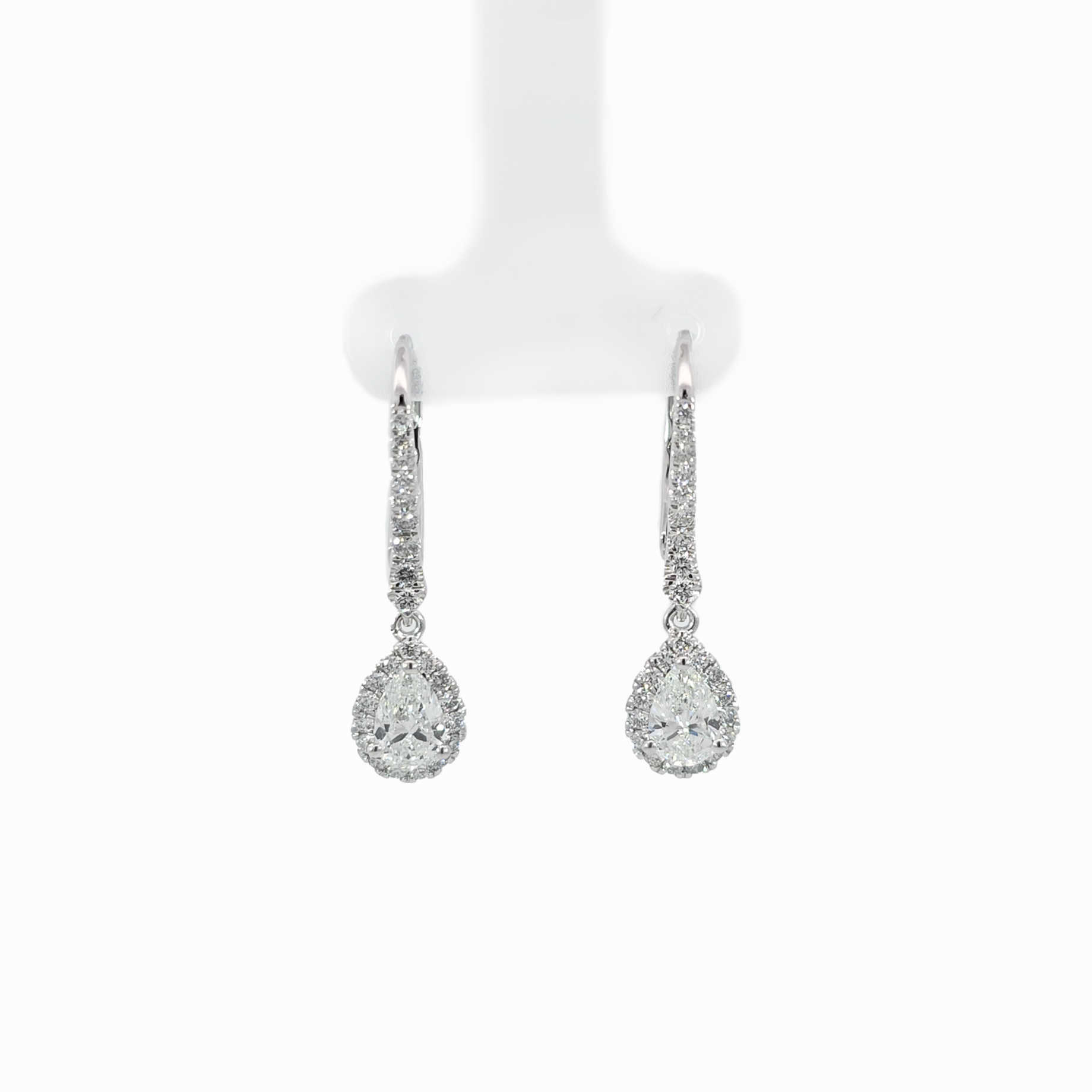 1.40ct Pear Halo Earring 1.43 carat total GIA certified H color VVS clarity 18K white gold handcrafted in Dubai