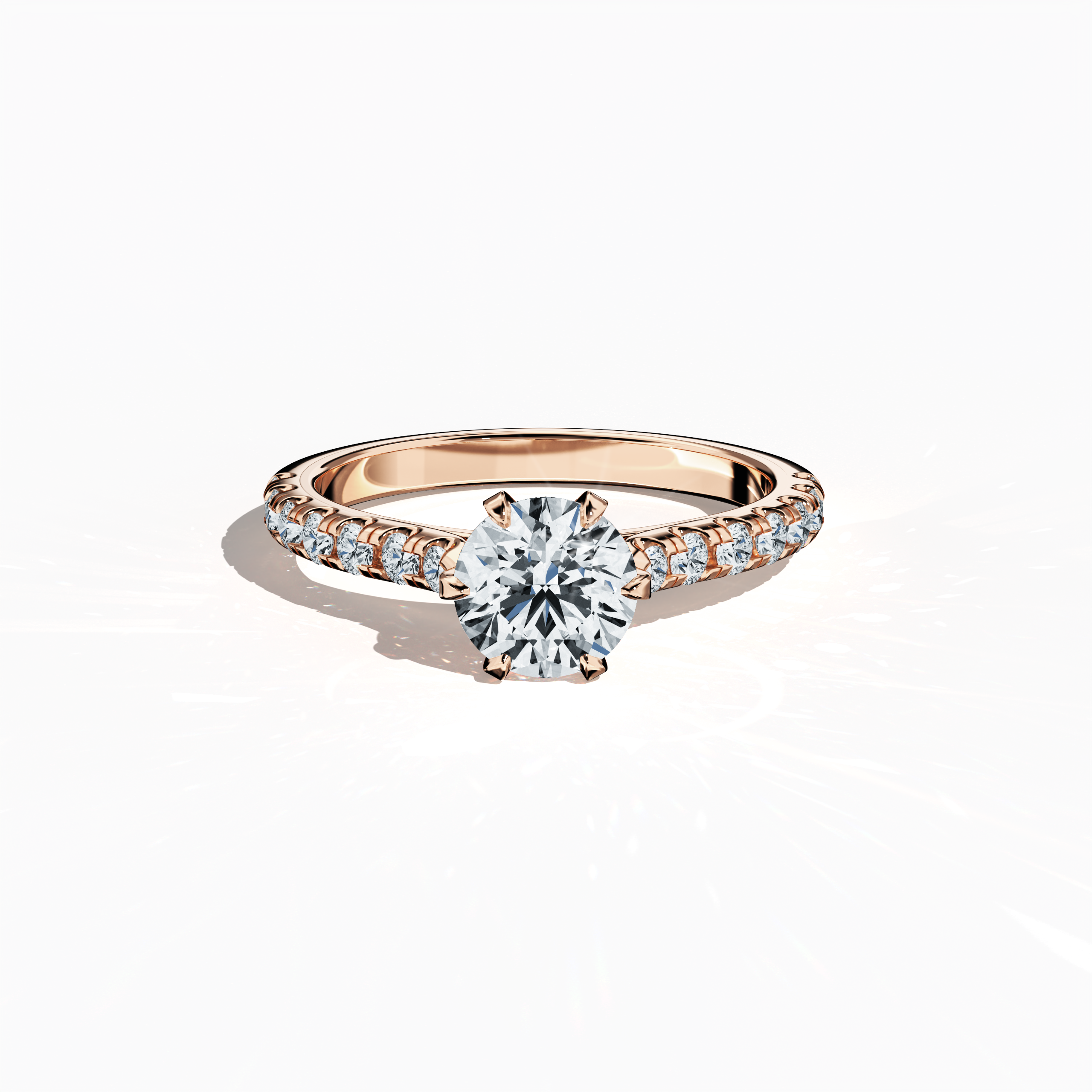 Slim Paved Solitaire Ring with 1 ct diamond in Rose gold