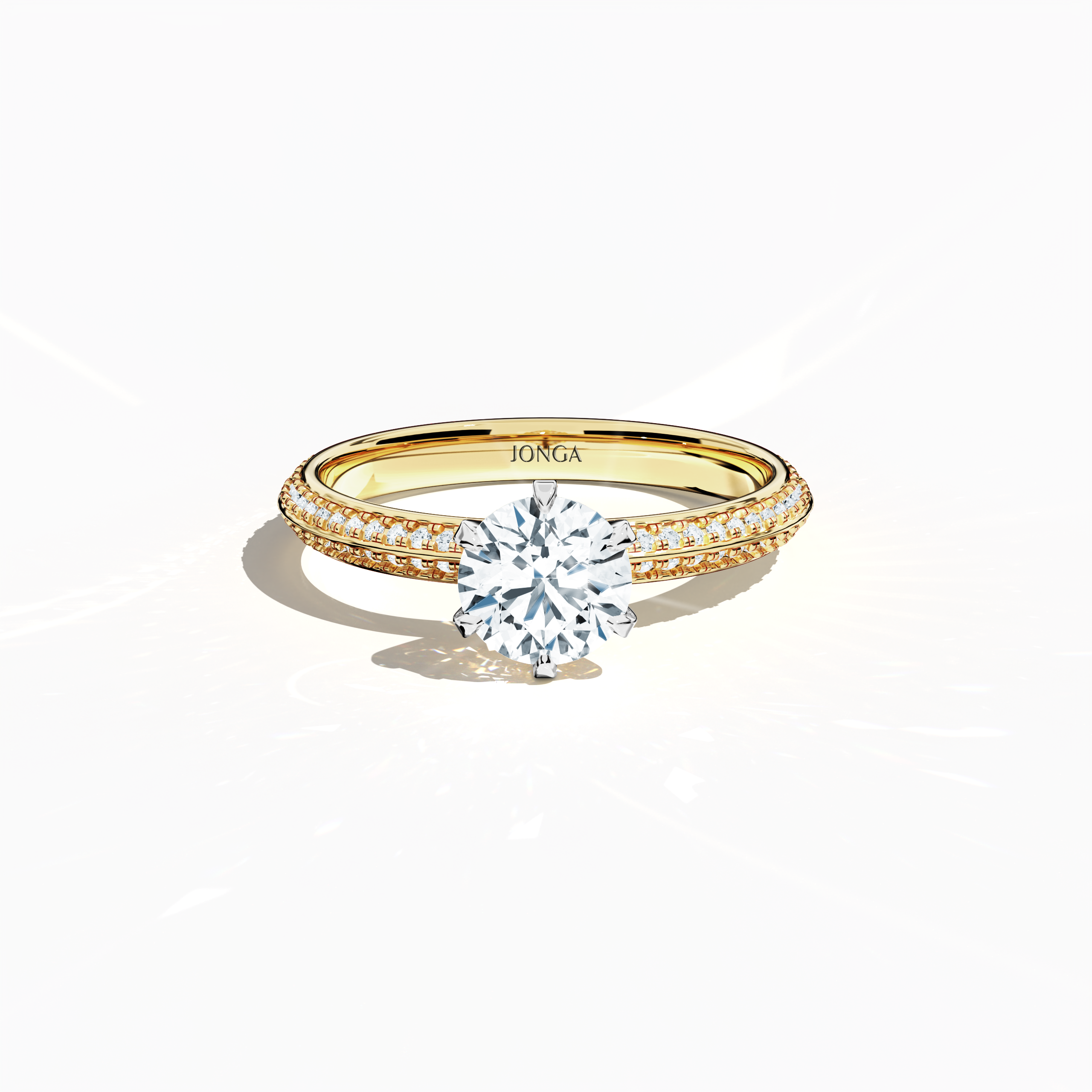 2s Solitaire ring paved -1.00ct in Yellow Gold