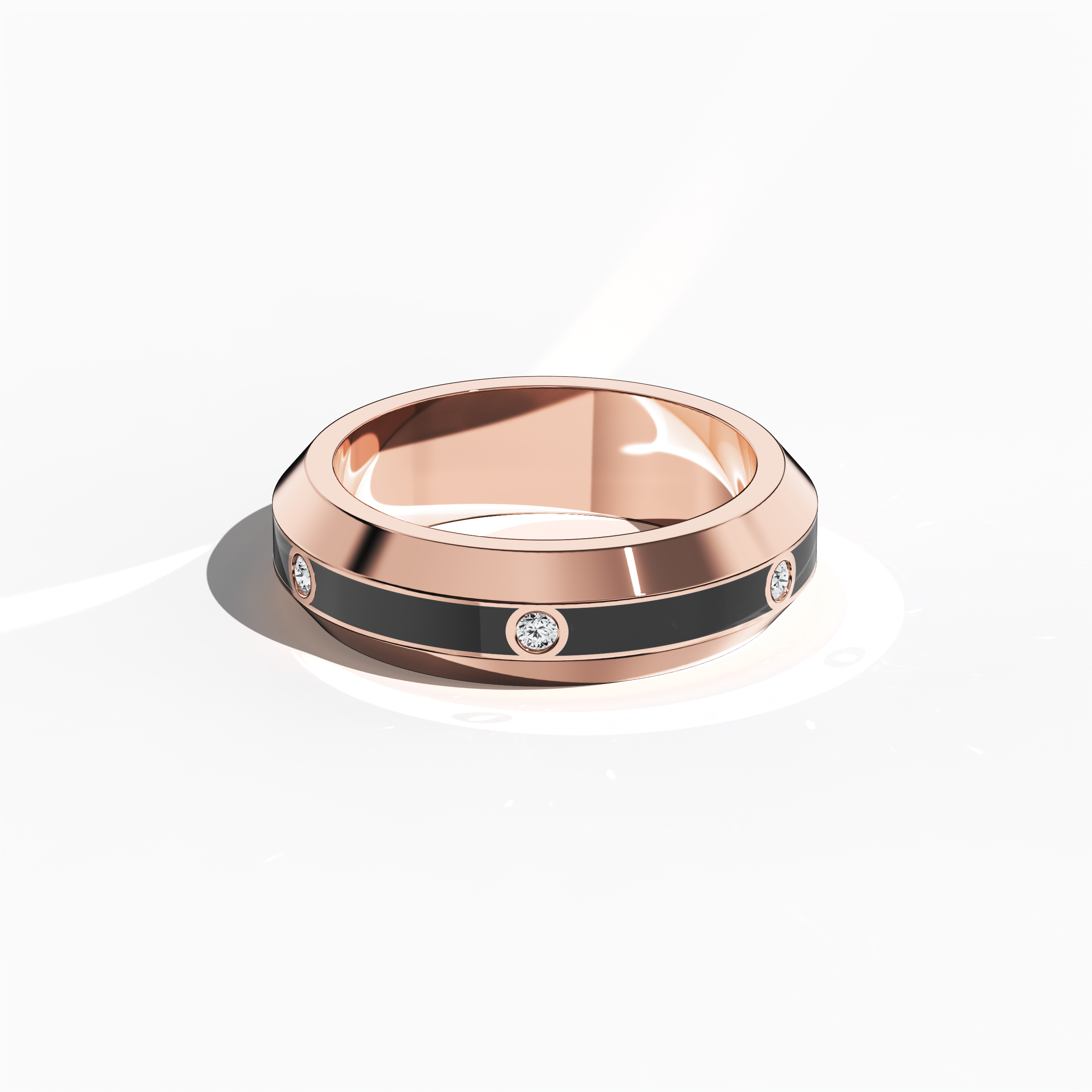 Center step Black Enamel 6 diamond ring in Rose Gold