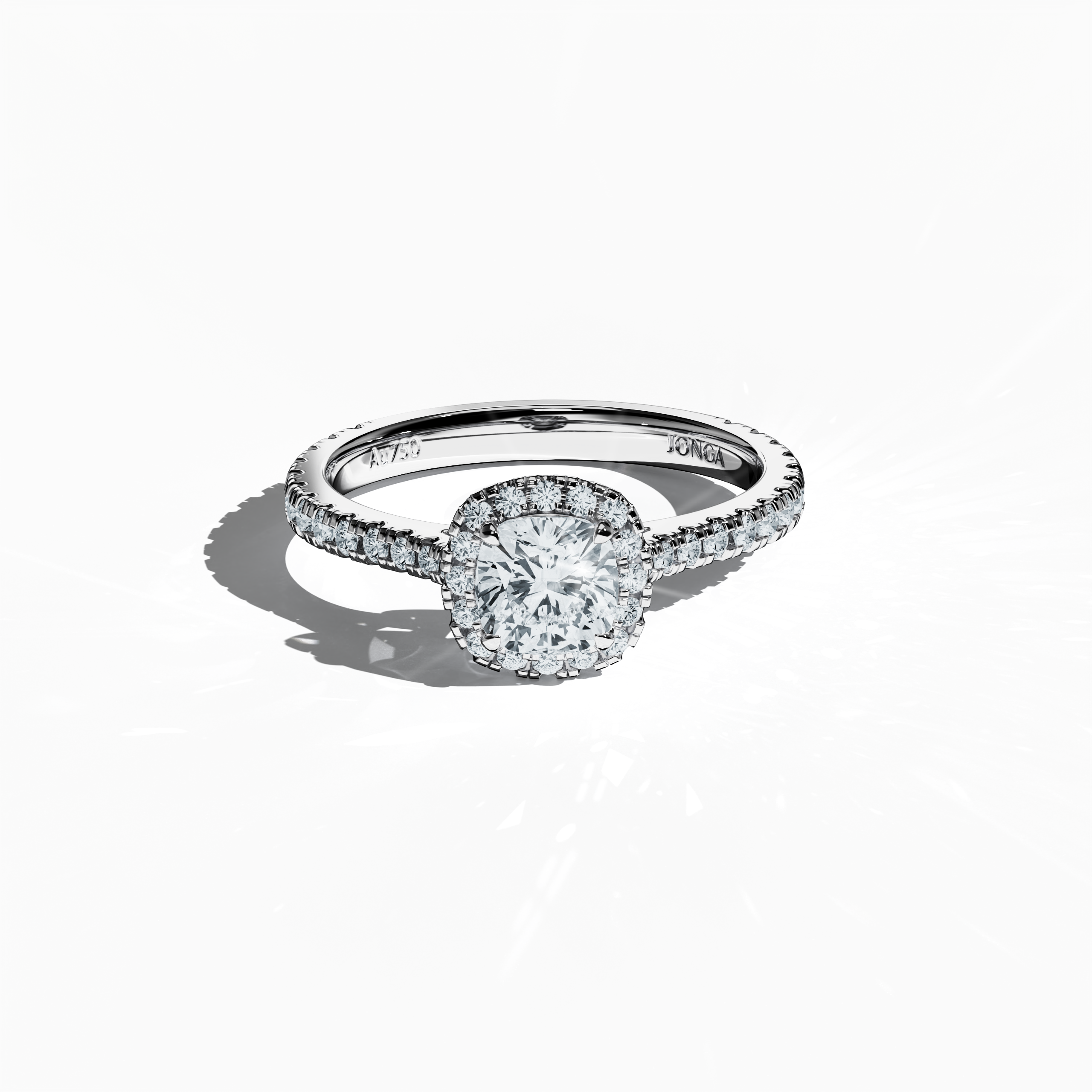 Halo Cushion Ring In White Gold