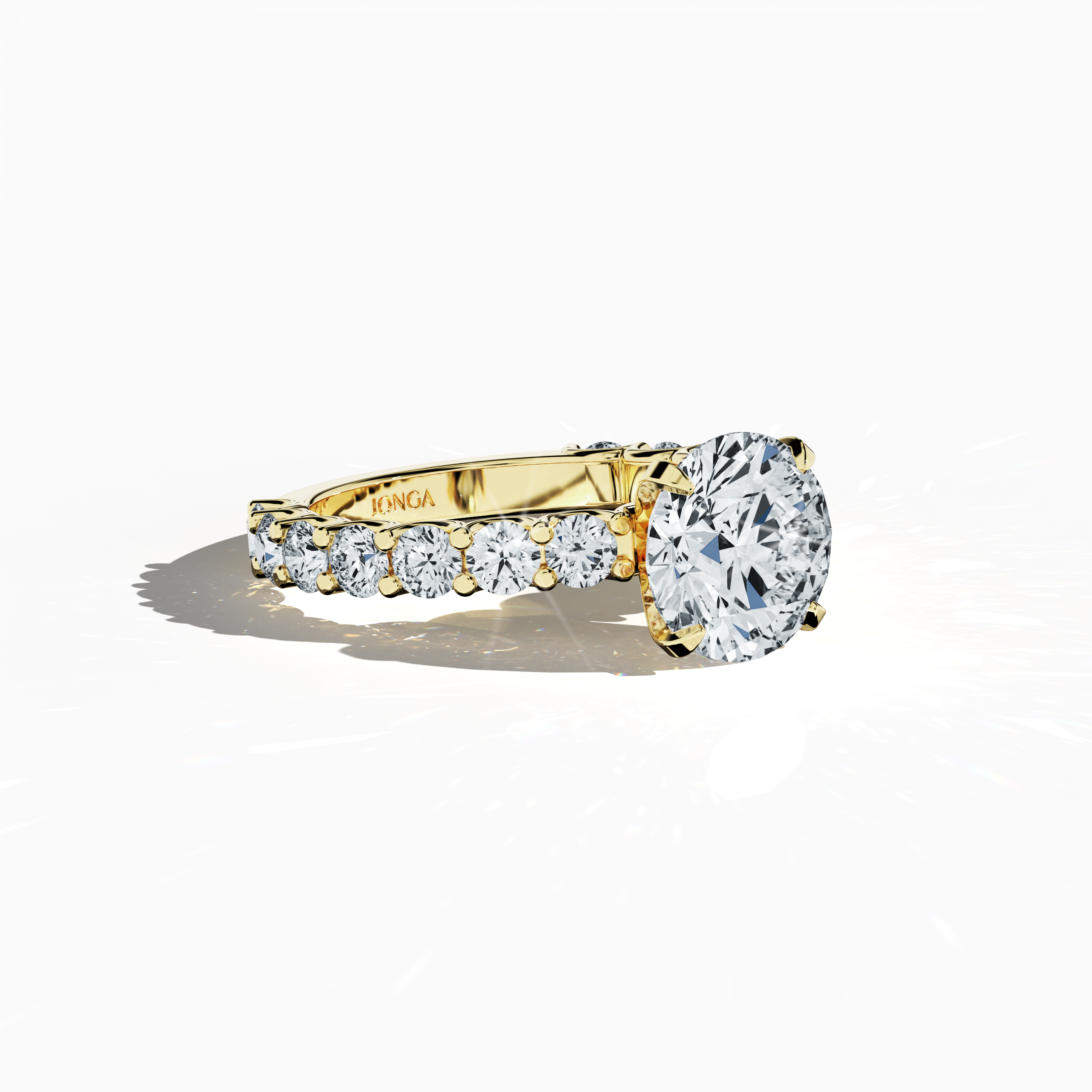 Solitaire eternity ring with 3 ct center in Yellow gold