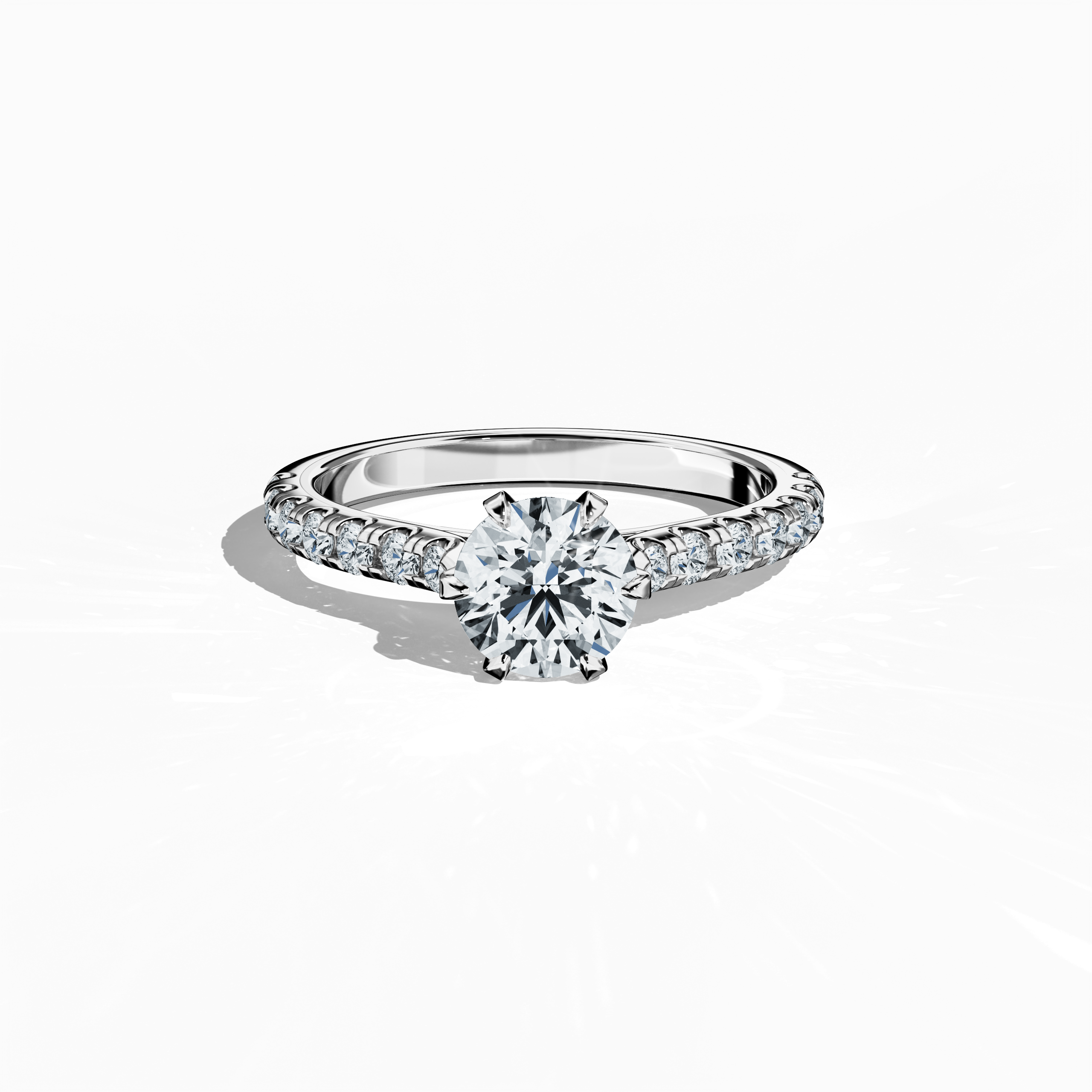 Slim Paved Solitaire Ring with 1 ct diamond in White Gold