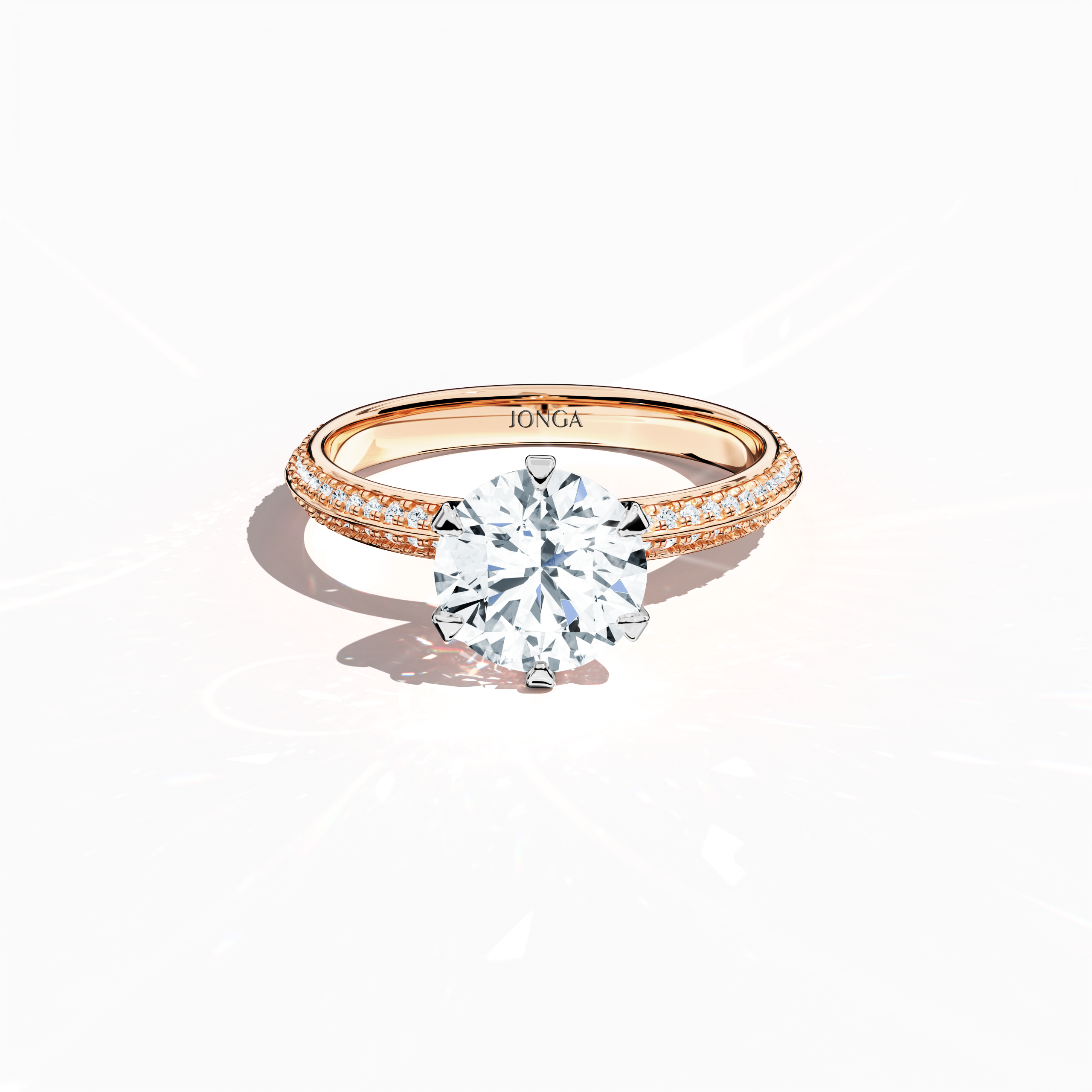 2s Solitaire ring paved-2.00ct Rose Gold