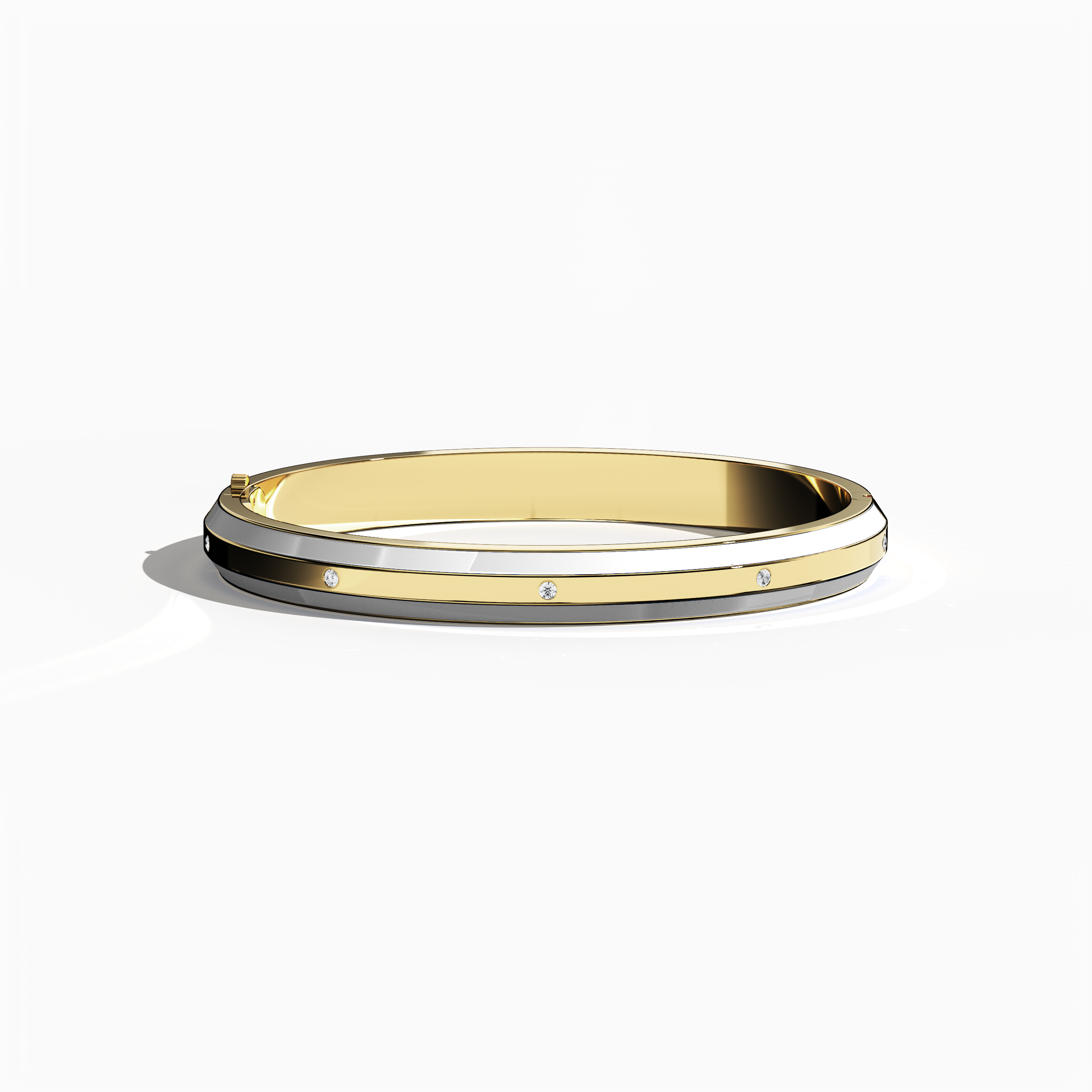 White Enamel With 9-Diamonds Bangle In Yellow Gold