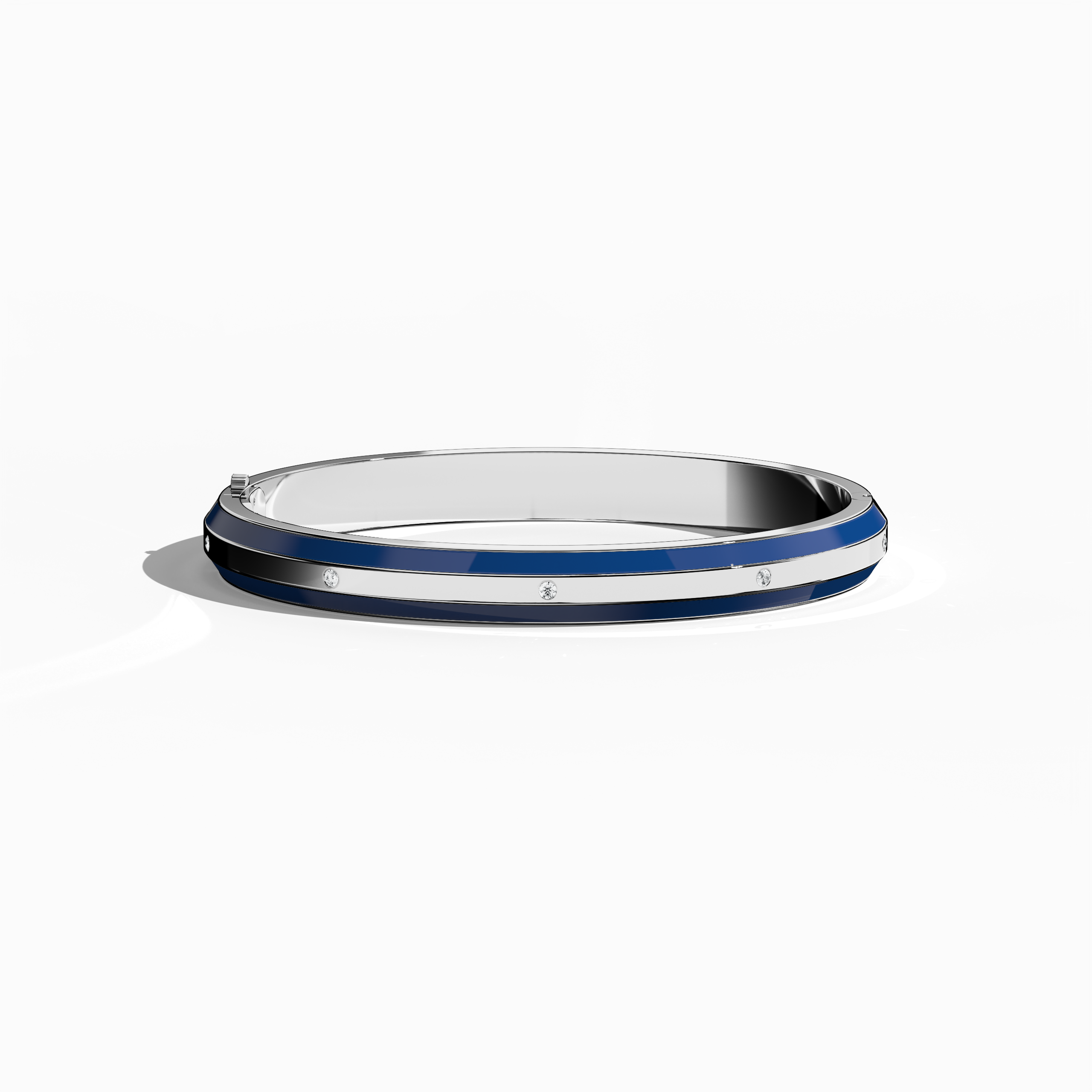 Blue Enamel With 9-Diamonds Bangle In White Gold