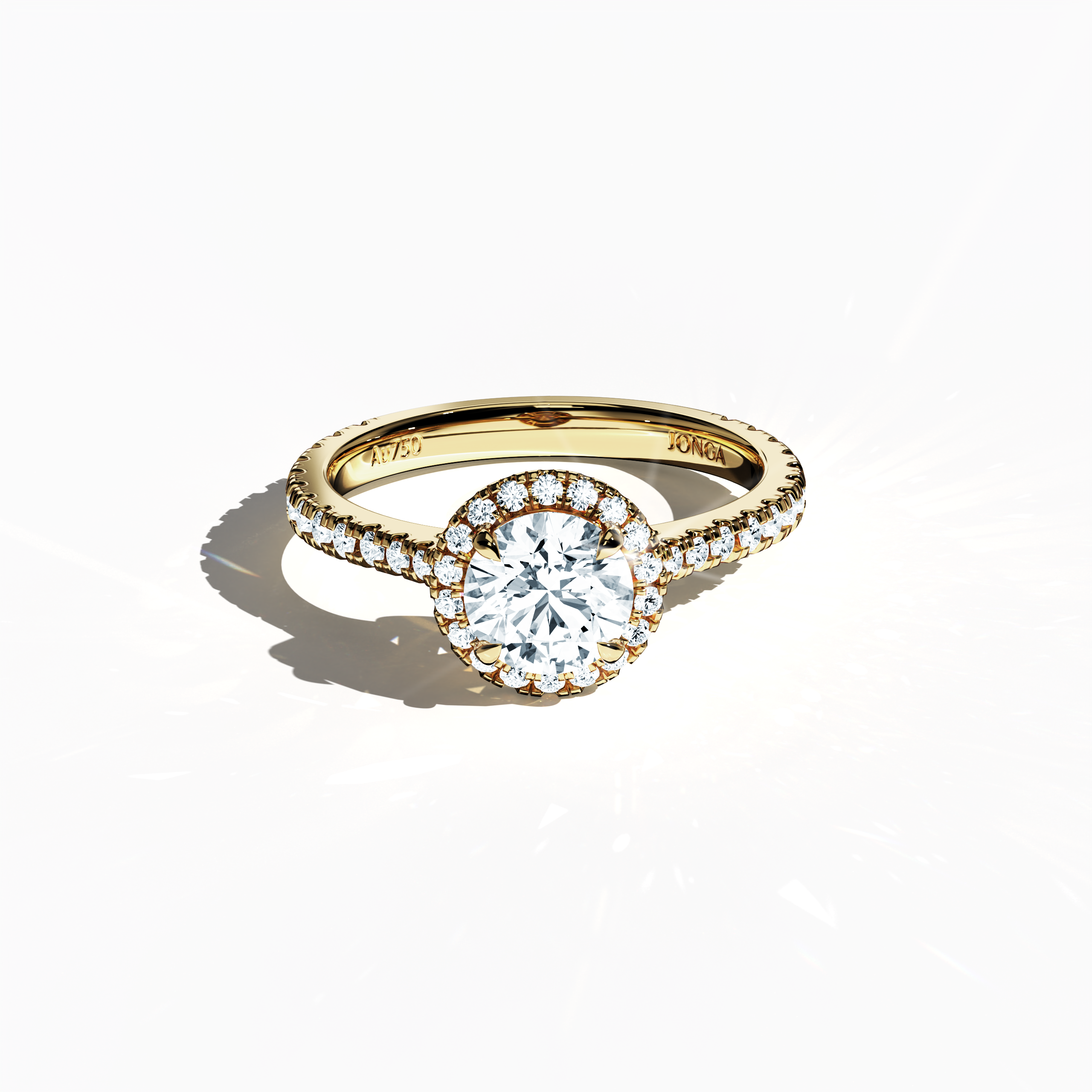 Halo Round Ring In Yellow Gold