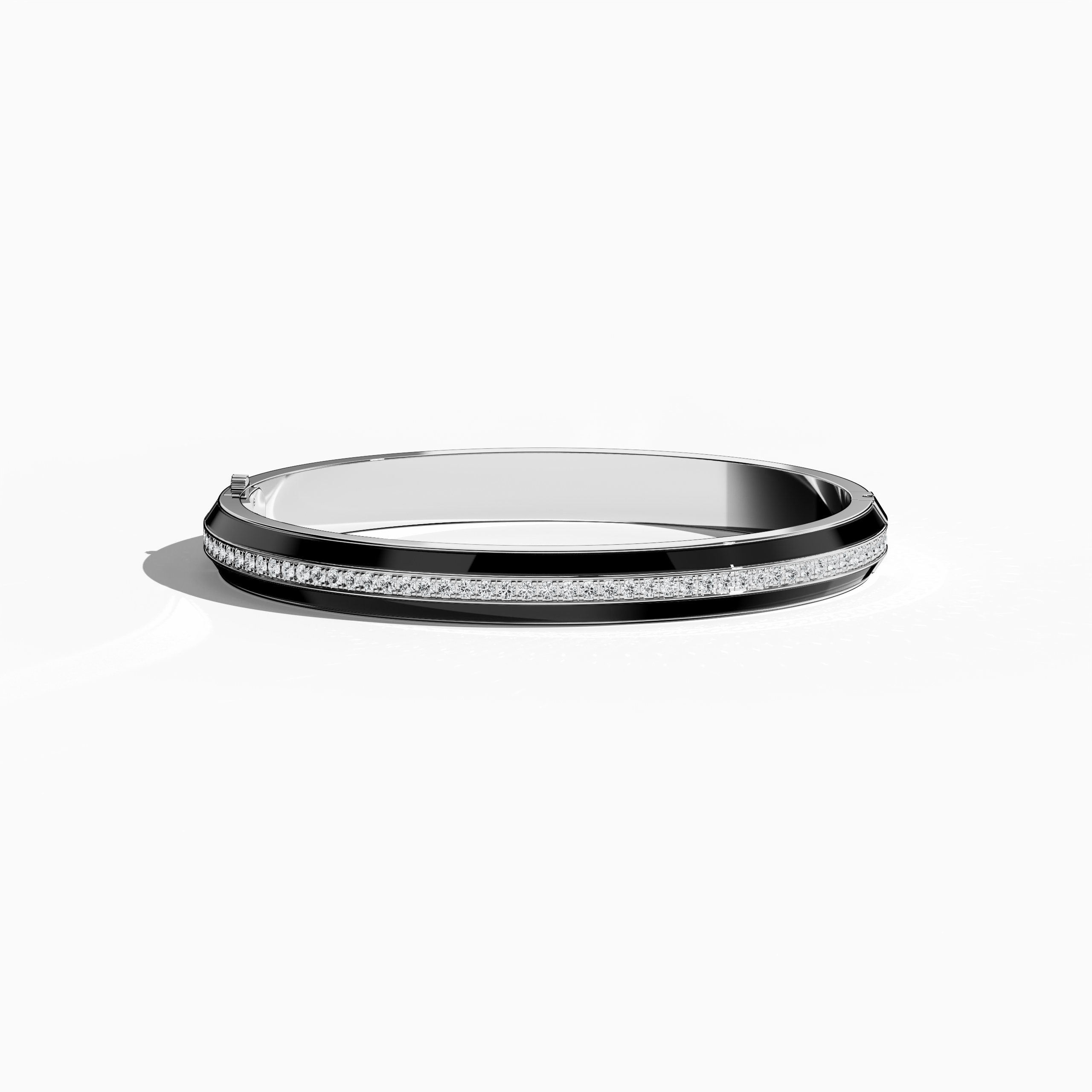 Black Enamel Paved Bangle In White Gold