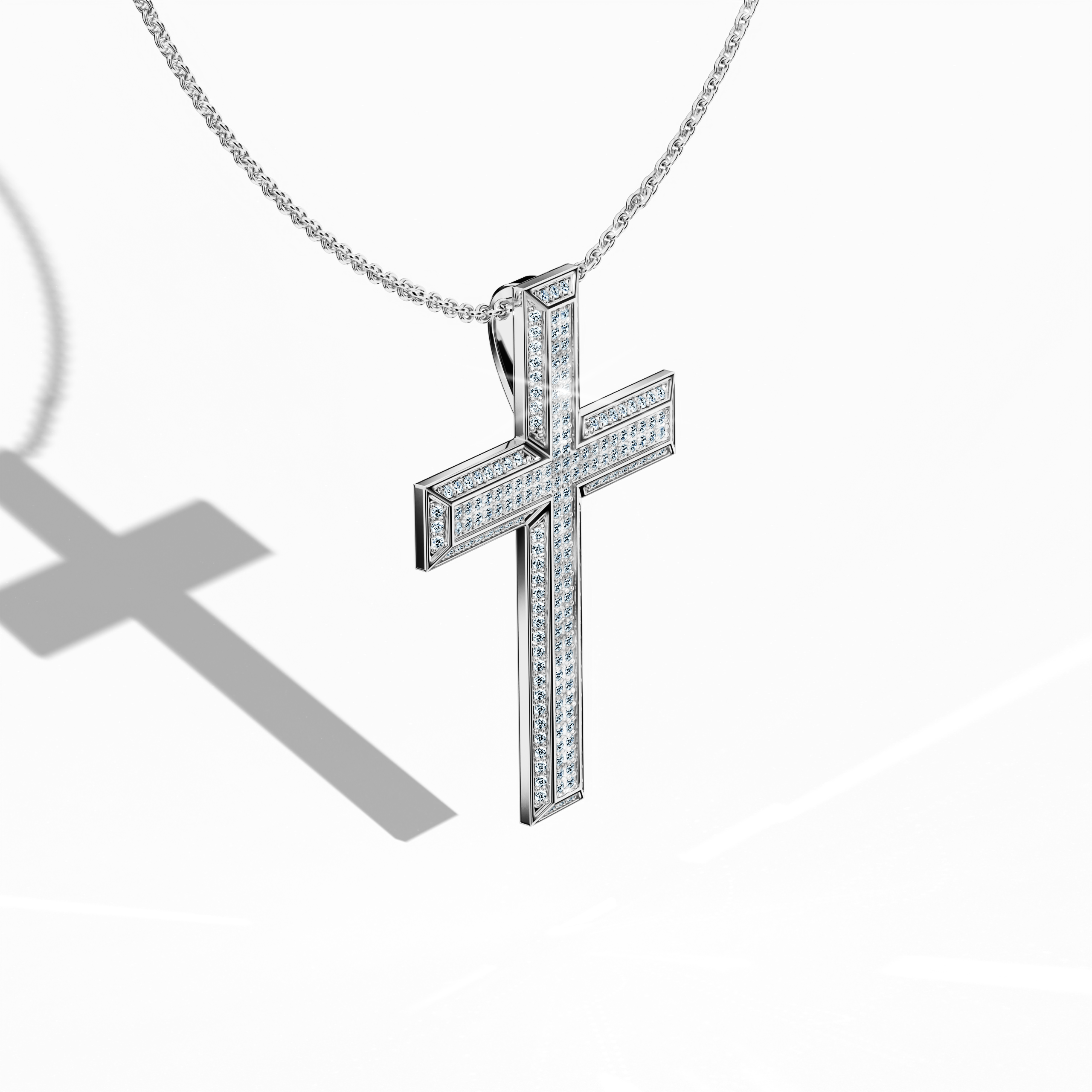 3 step cross pendant iced out in White Gold