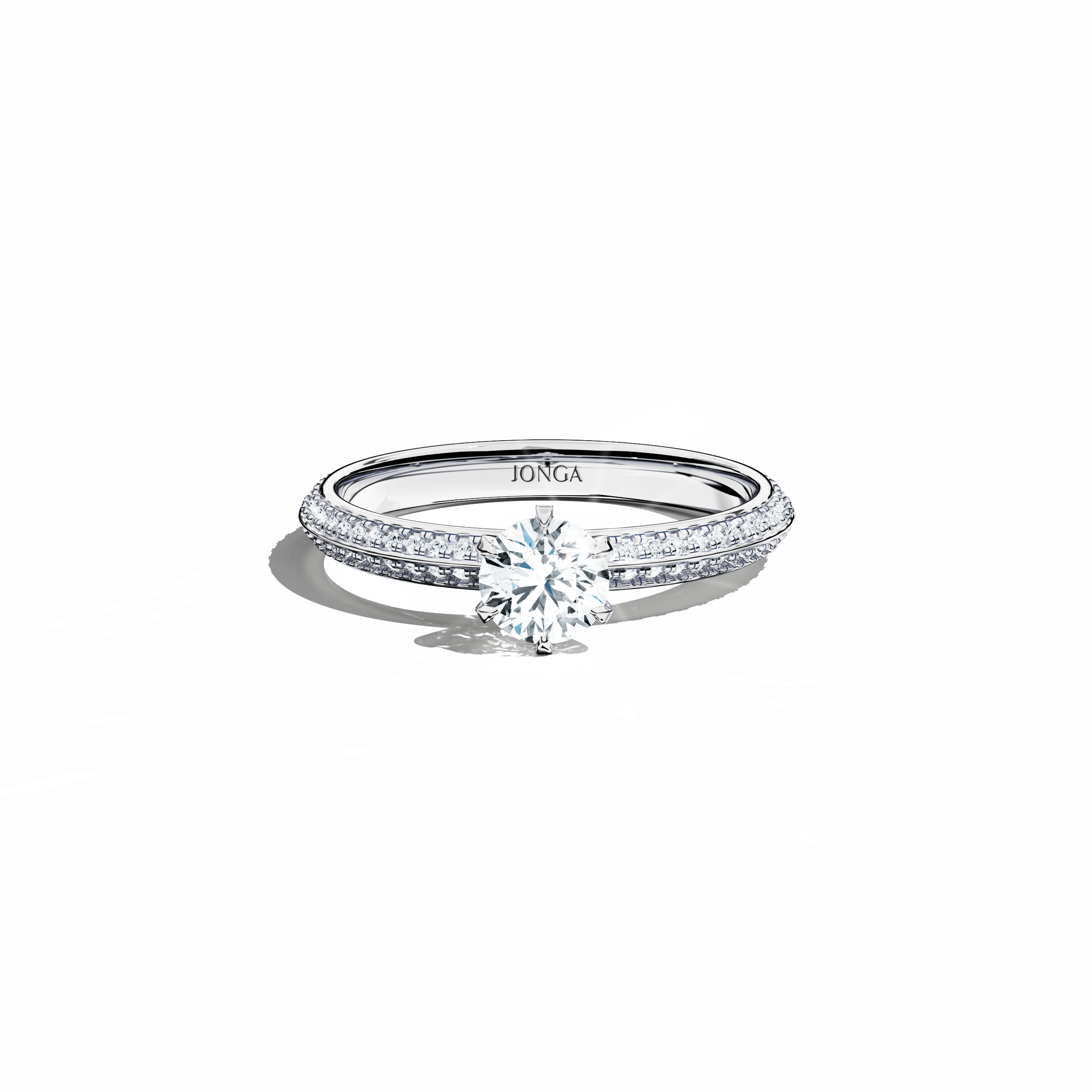 2s Solitaire ring paved-0.50ct in White Gold