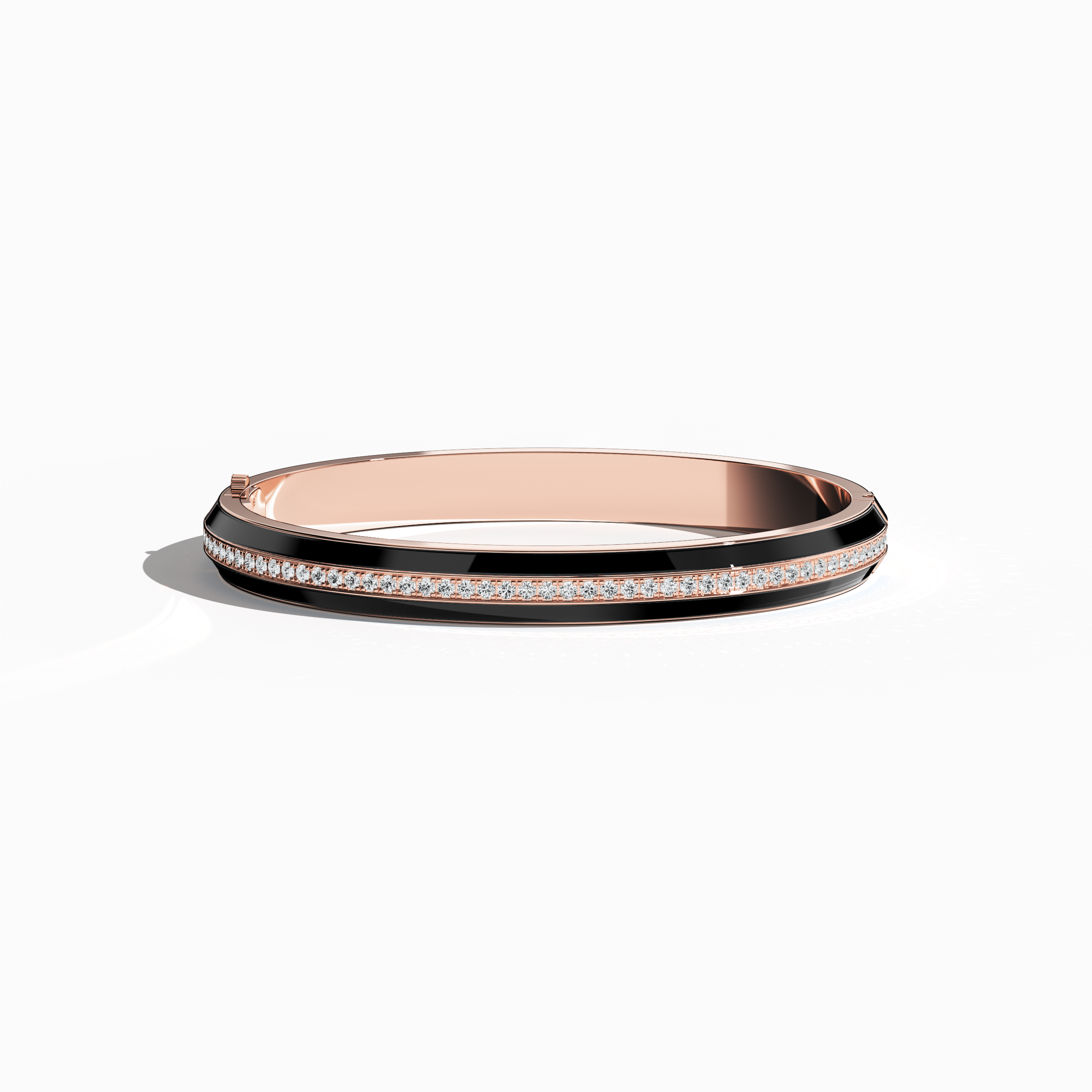 Black Enamel Paved Bangle In Rose Gold