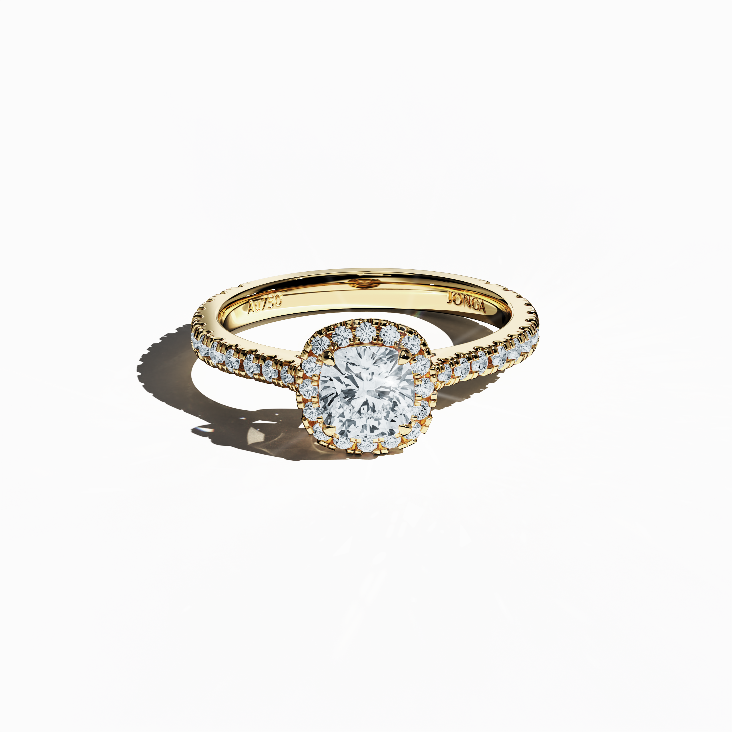 Halo Cushion Ring In Yellow Gold