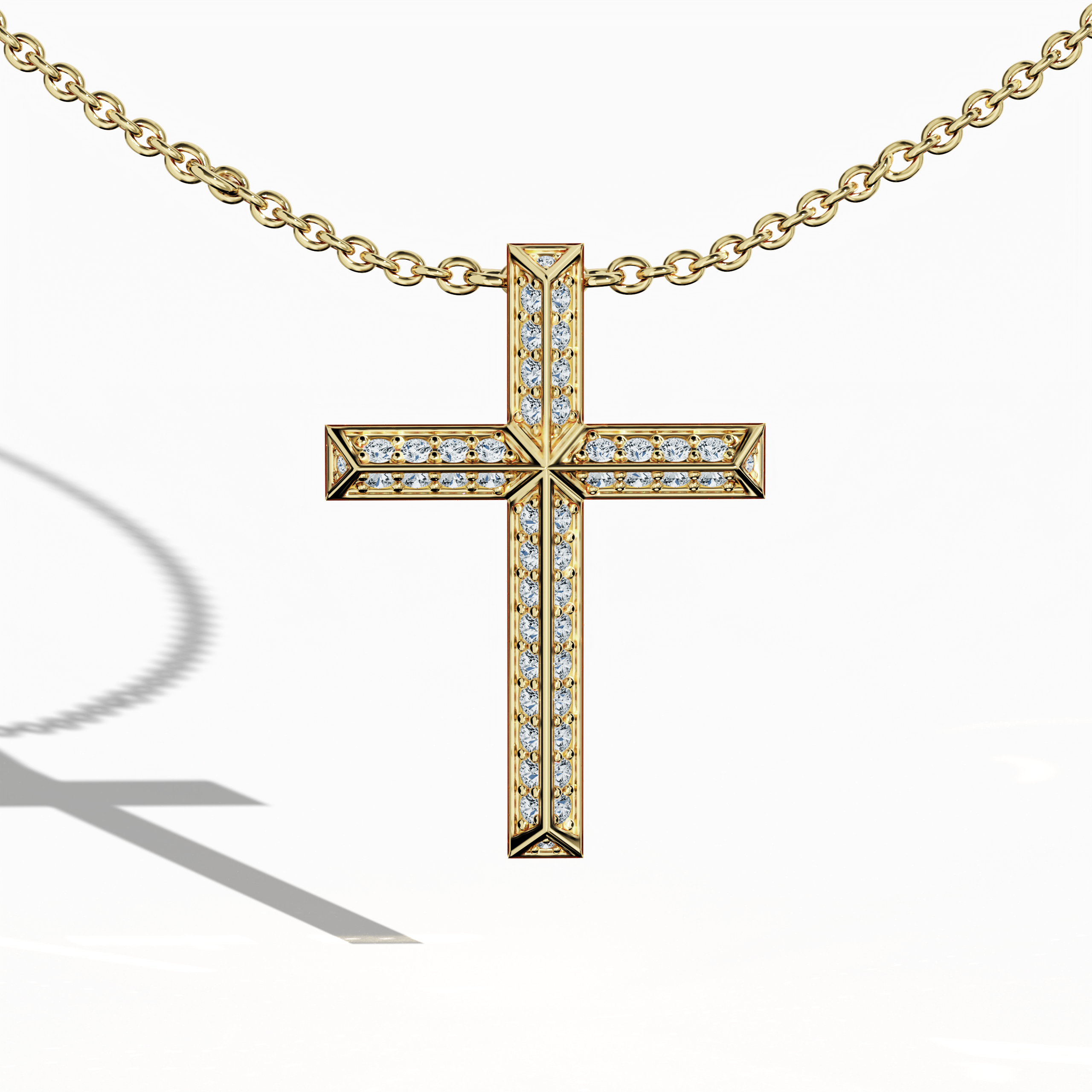 2 step cross pendant iced out in Yellow Gold