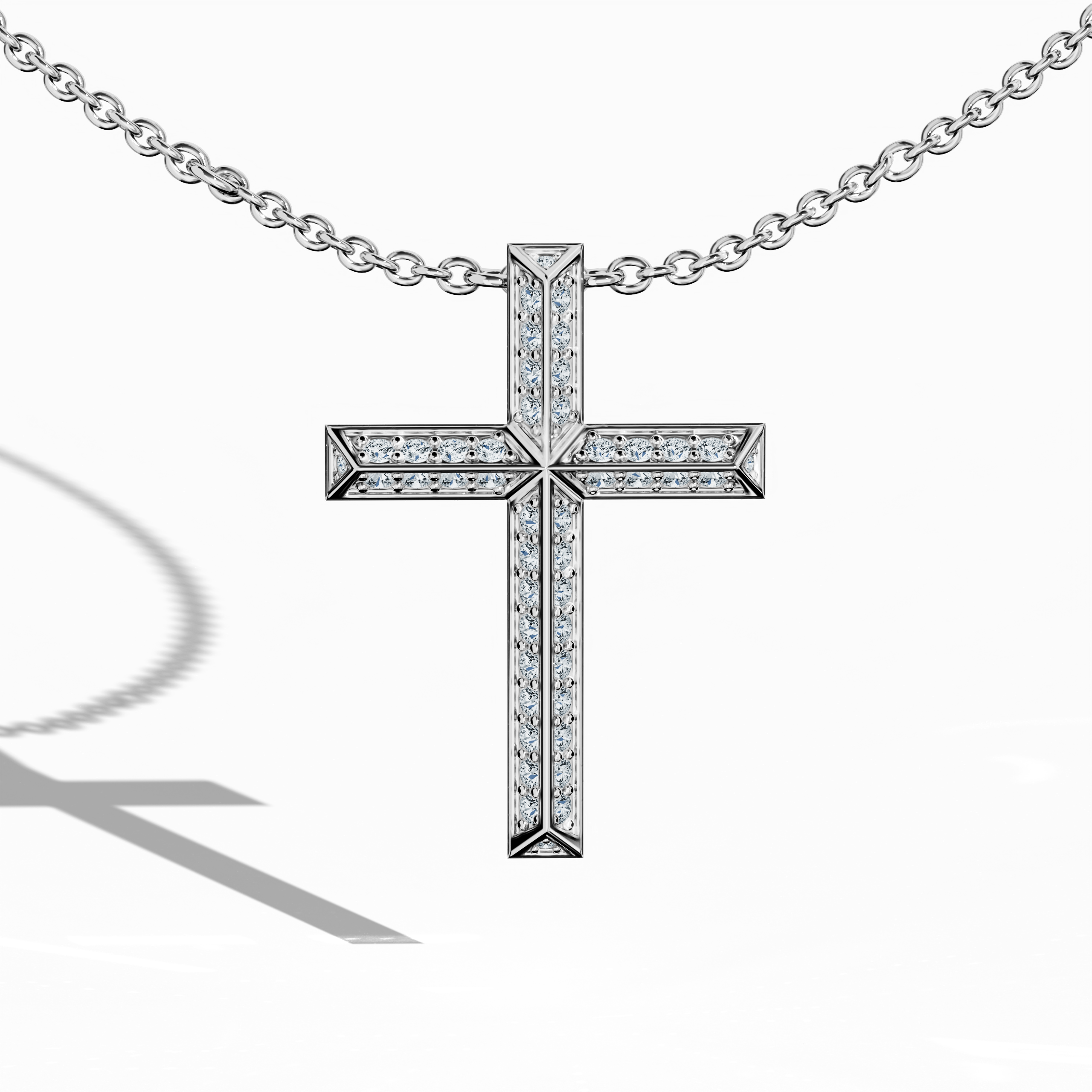 2 step cross pendant iced out in White Gold