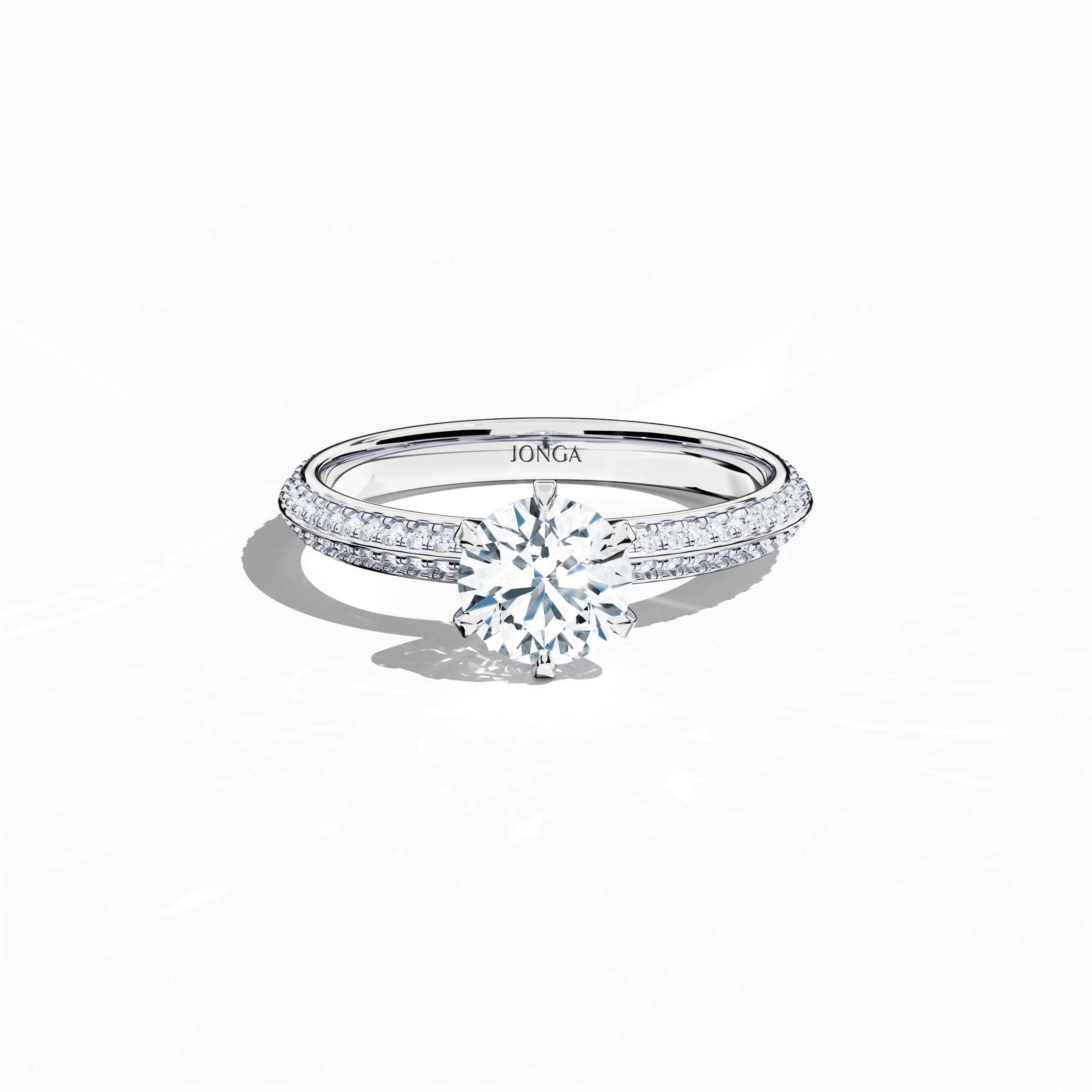 2s Solitaire ring paved - 1.00ct in White Gold