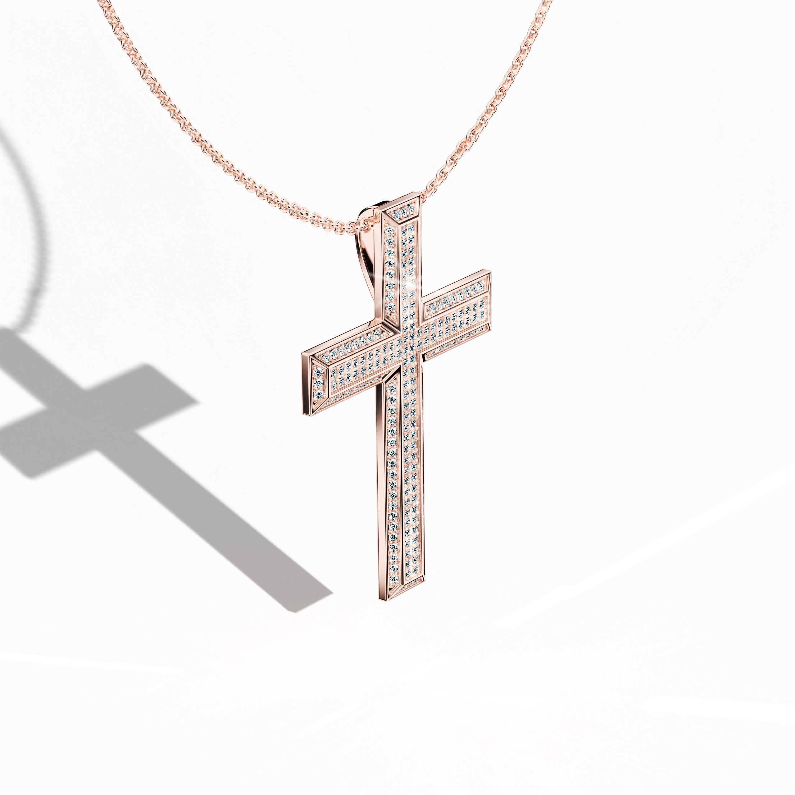 3 step cross pendant iced out in Rose Gold