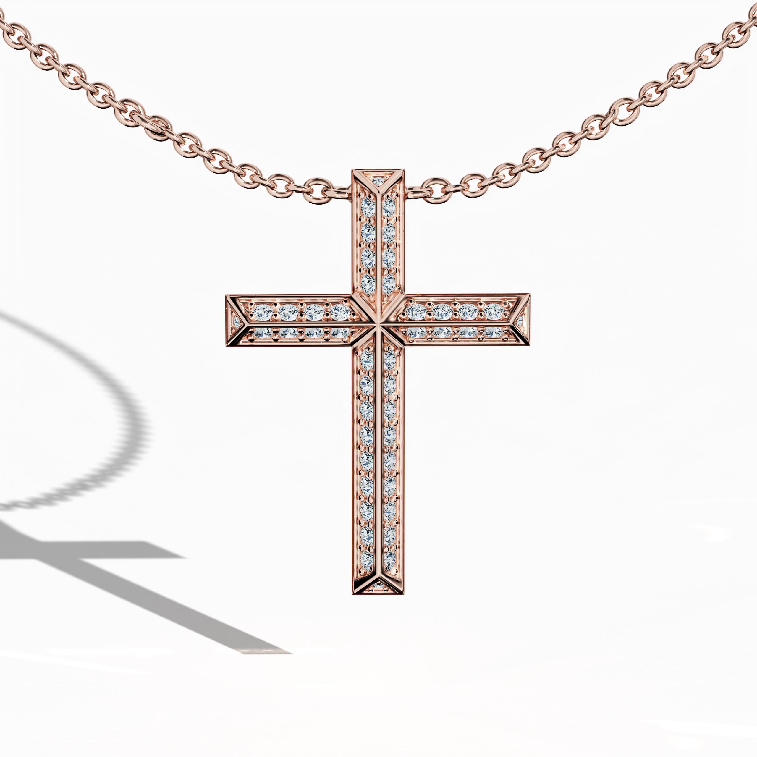 2 step cross pendant iced out in Rose Gold