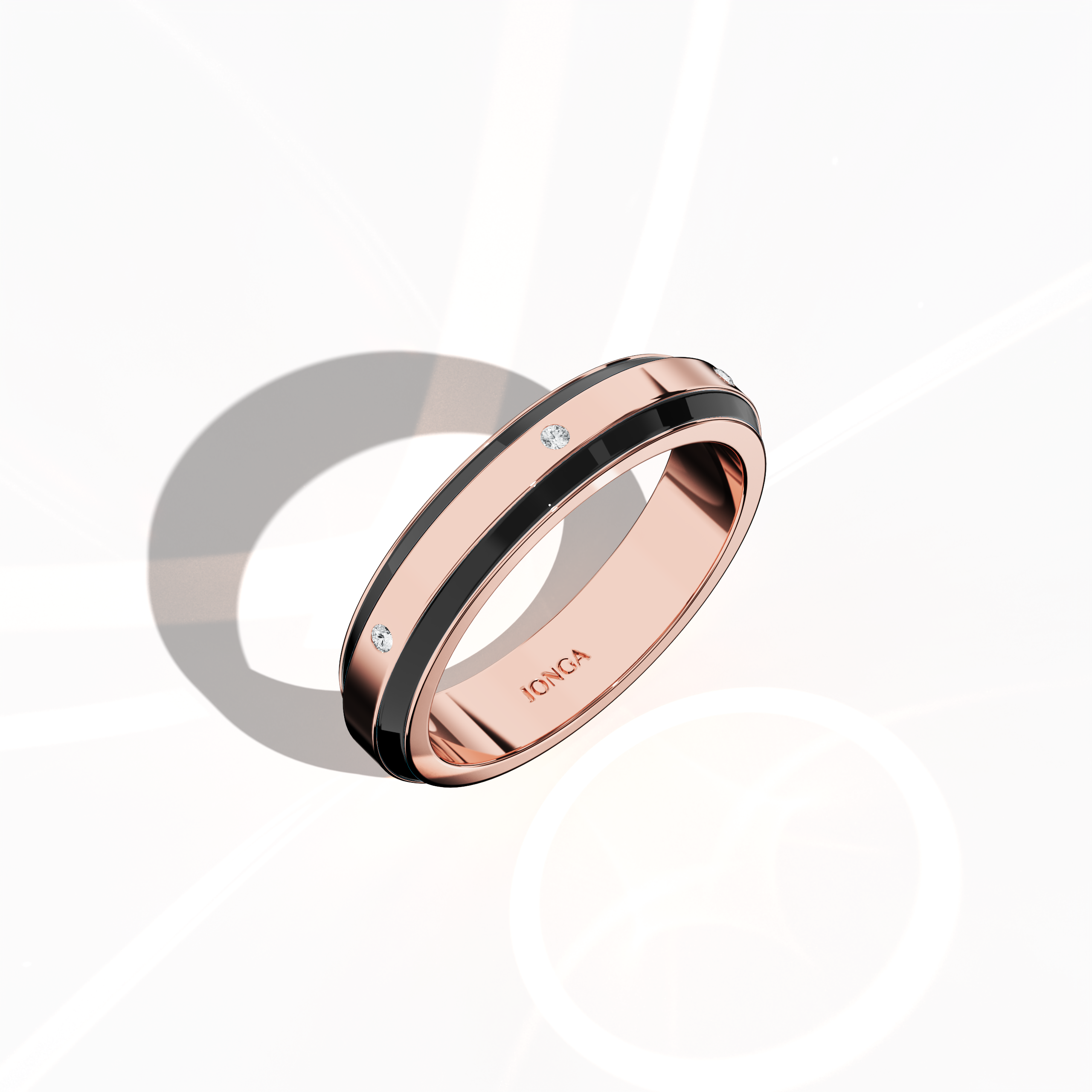 Black Enamel 6 diamond ring in Rose Gold for Her