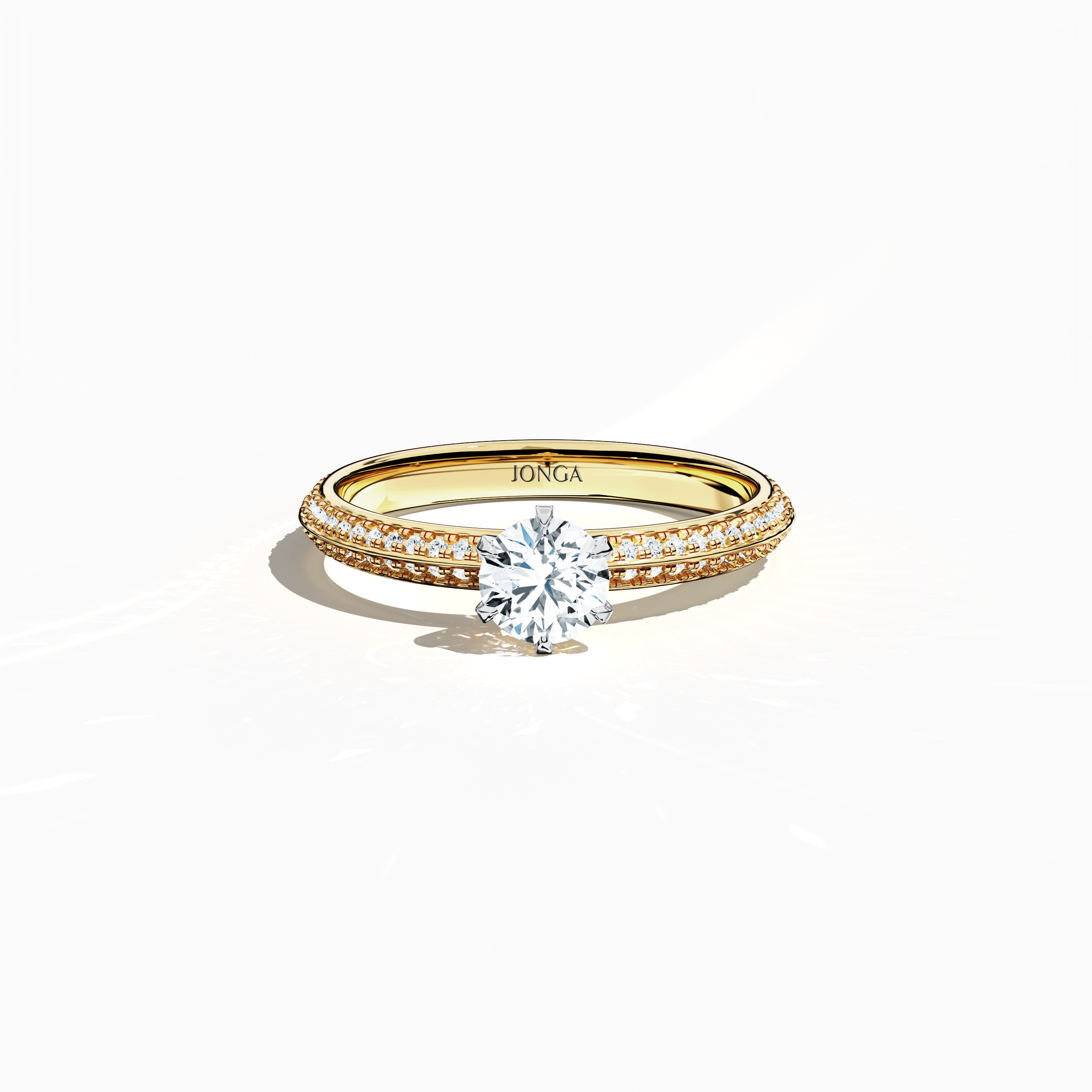 2s Solitaire ring paved-0.50ct in Yellow Gold