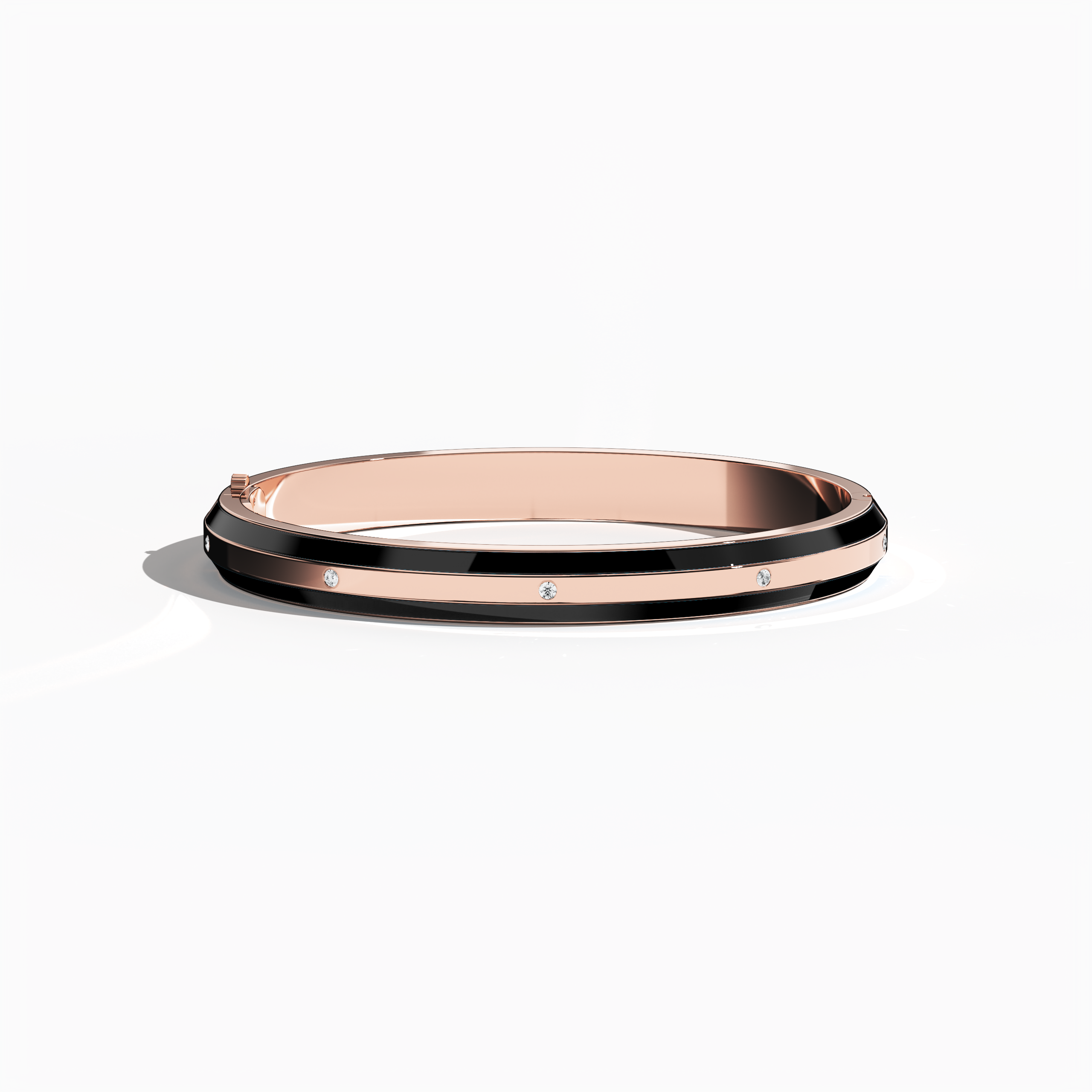 Black Enamel With 9-Diamonds Bangle In Rose Gold