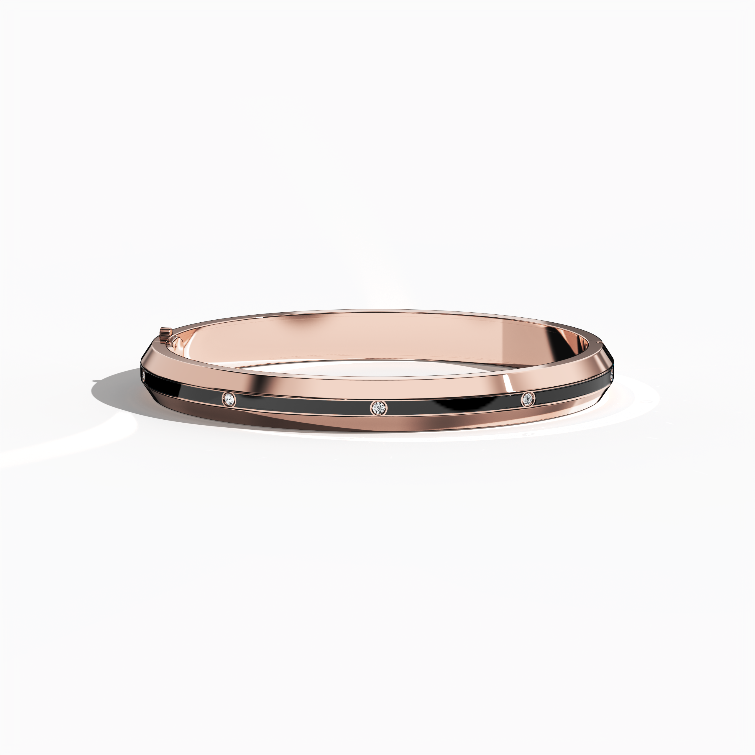 Center Step Black Enamel 9-Diamond Bangle In Rose Gold