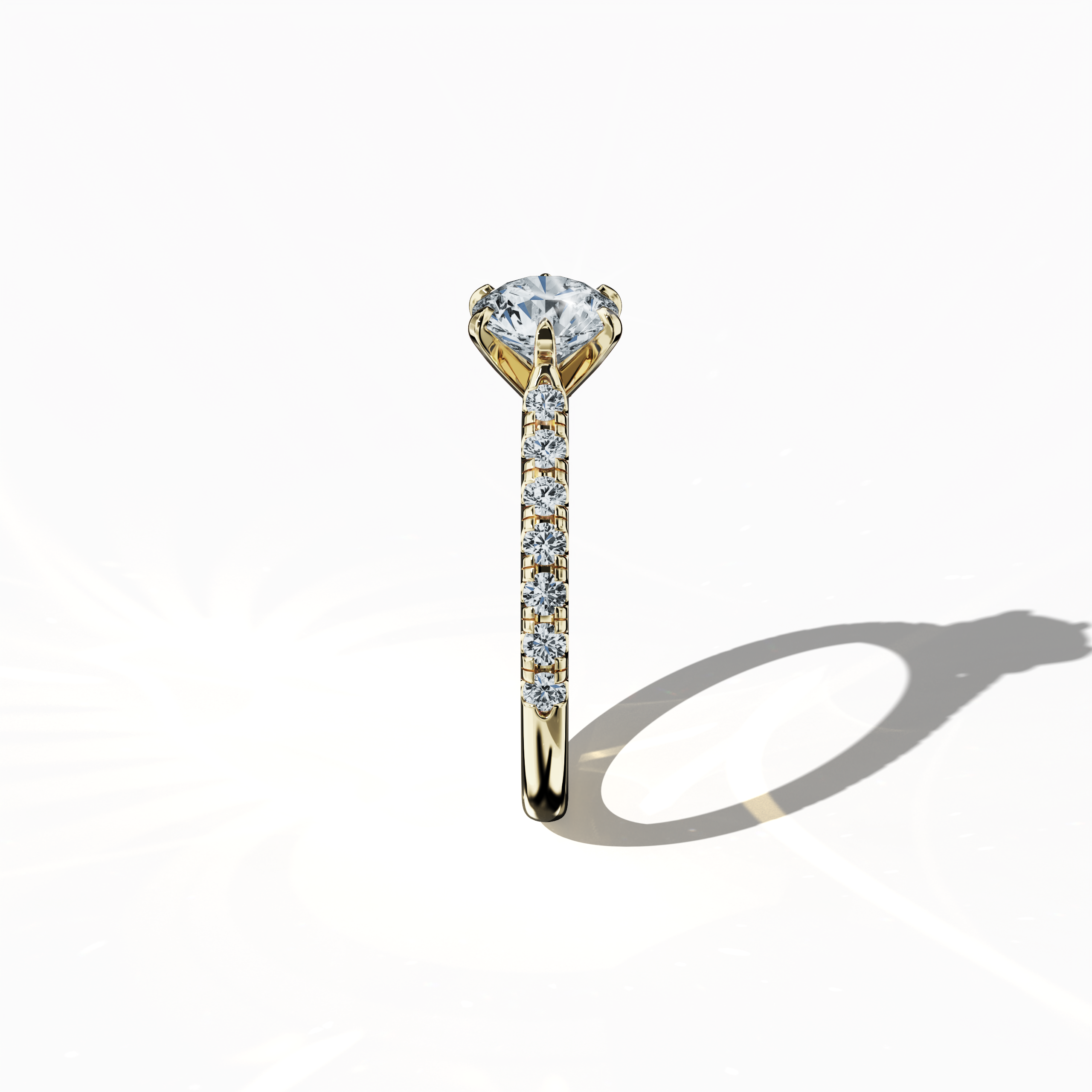 Slim Paved Solitaire Ring with 1 ct diamond in Yellow gold