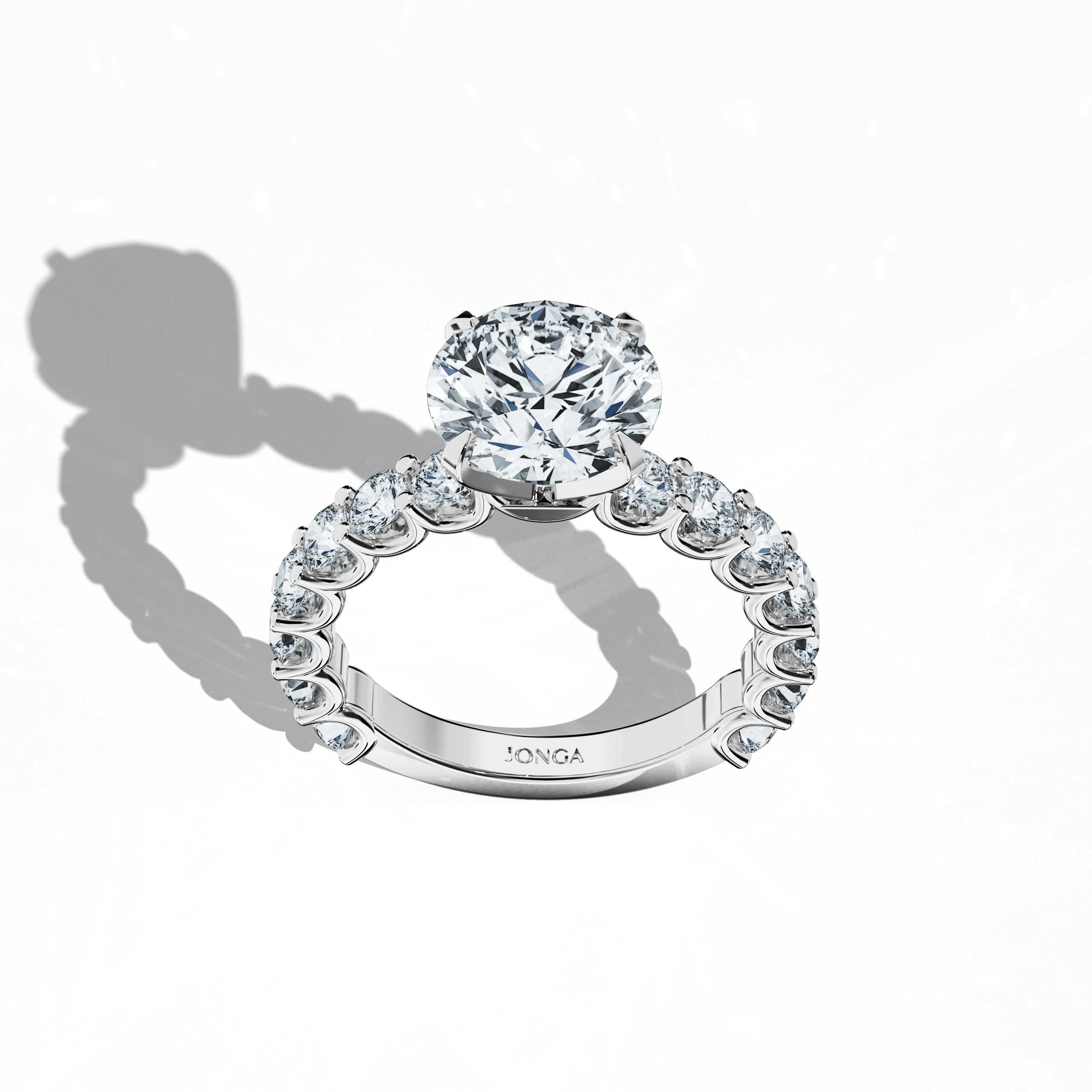 Solitaire eternity ring with 3 ct center in white gold