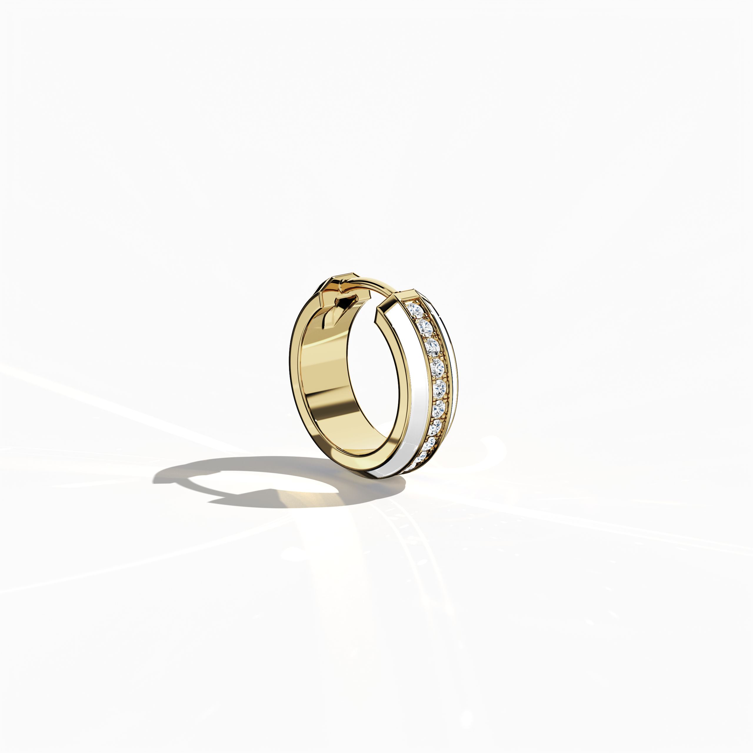 White Enamel Paved Stud in Yellow Gold