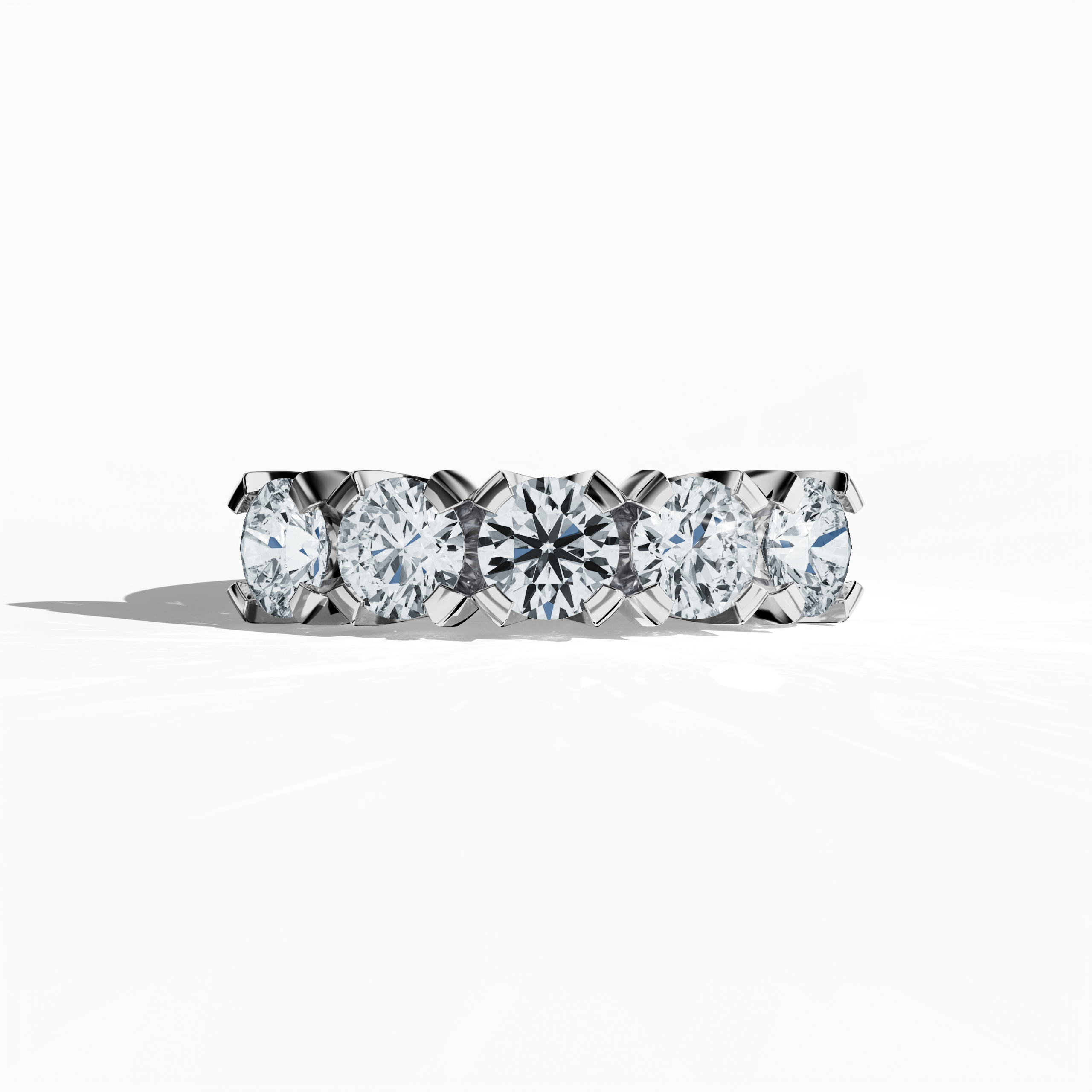  Expertly crafted in rose gold, this Five Crown ring offers 2.50 carats total with five 0.50‐carat diamonds, each set in four prongs. Displayed in a serene sleeping front view, its warm blush and refined band design are elegantly highlighted. Using varied jewelry terms—ring, band, jewellery, and ornament—it is also known as Five Crown Ring, Five Stone Ring, Quintet Diamond Ring, Five Gem Ring, Crowned Five Ring, and Penta Stone Ring. Keywords: luxury, warmth, sophistication.