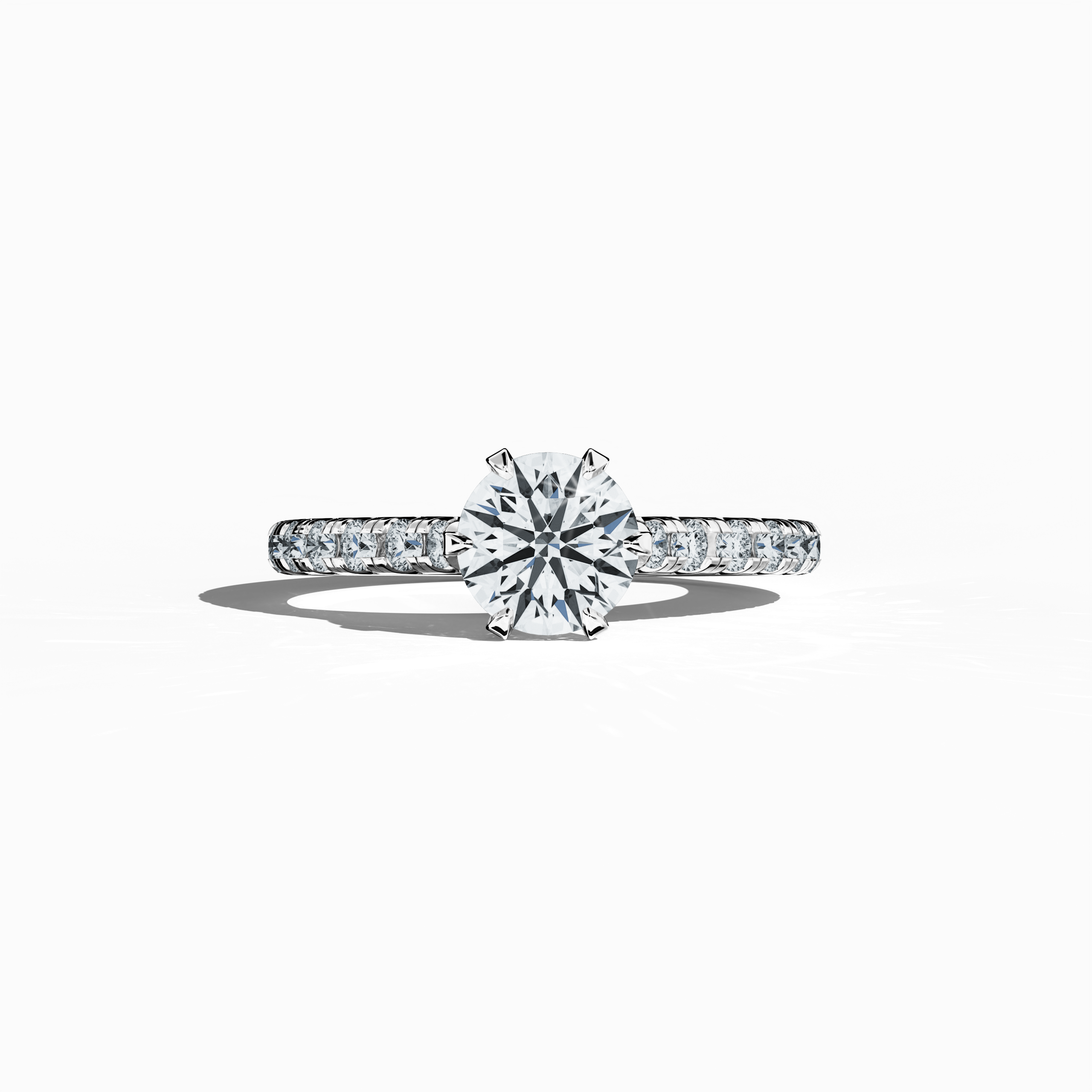 Slim Paved Solitaire Ring with 1 ct diamond in White Gold